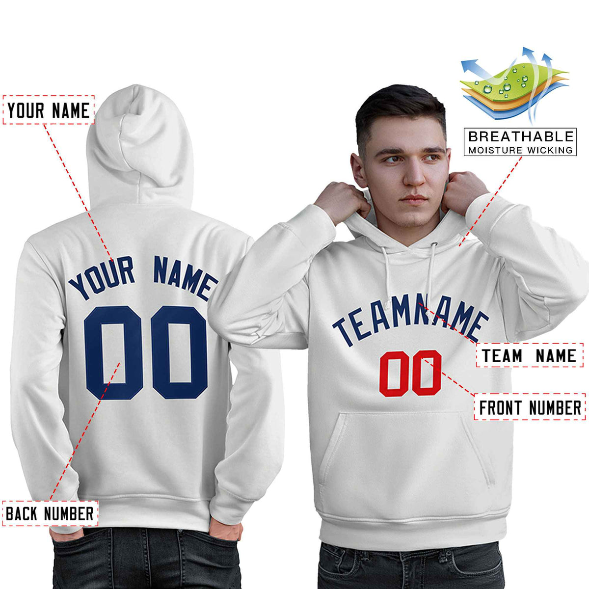 Custom White Navy-Red Classic Style Personalized Sport Pullover Hoodie| KXKSHOP