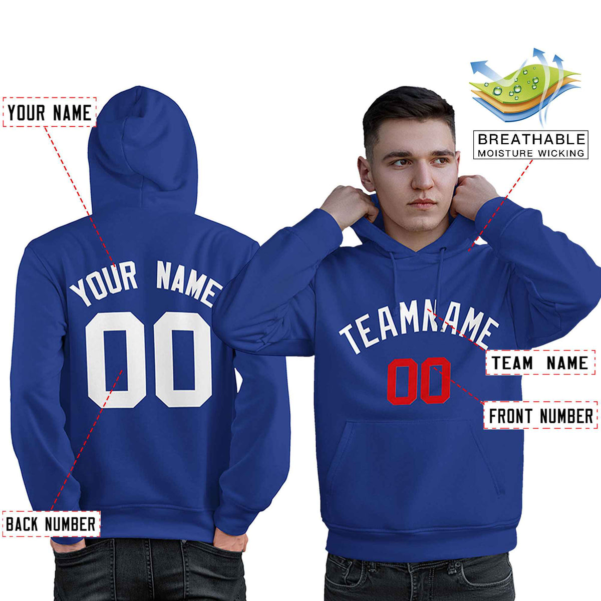 Custom Royal White-Red Classic Style Personalized Sport Pullover Hoodie| KXKSHOP