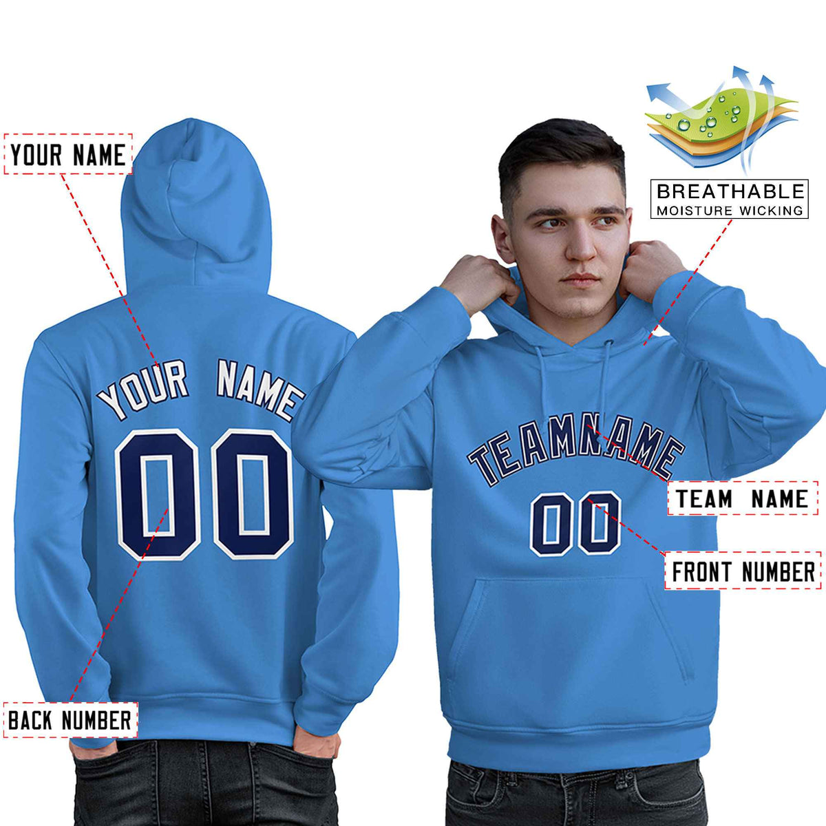 Custom Light Blue Royal-White Classic Style Personalized Sport Pullover Hoodie| KXKSHOP