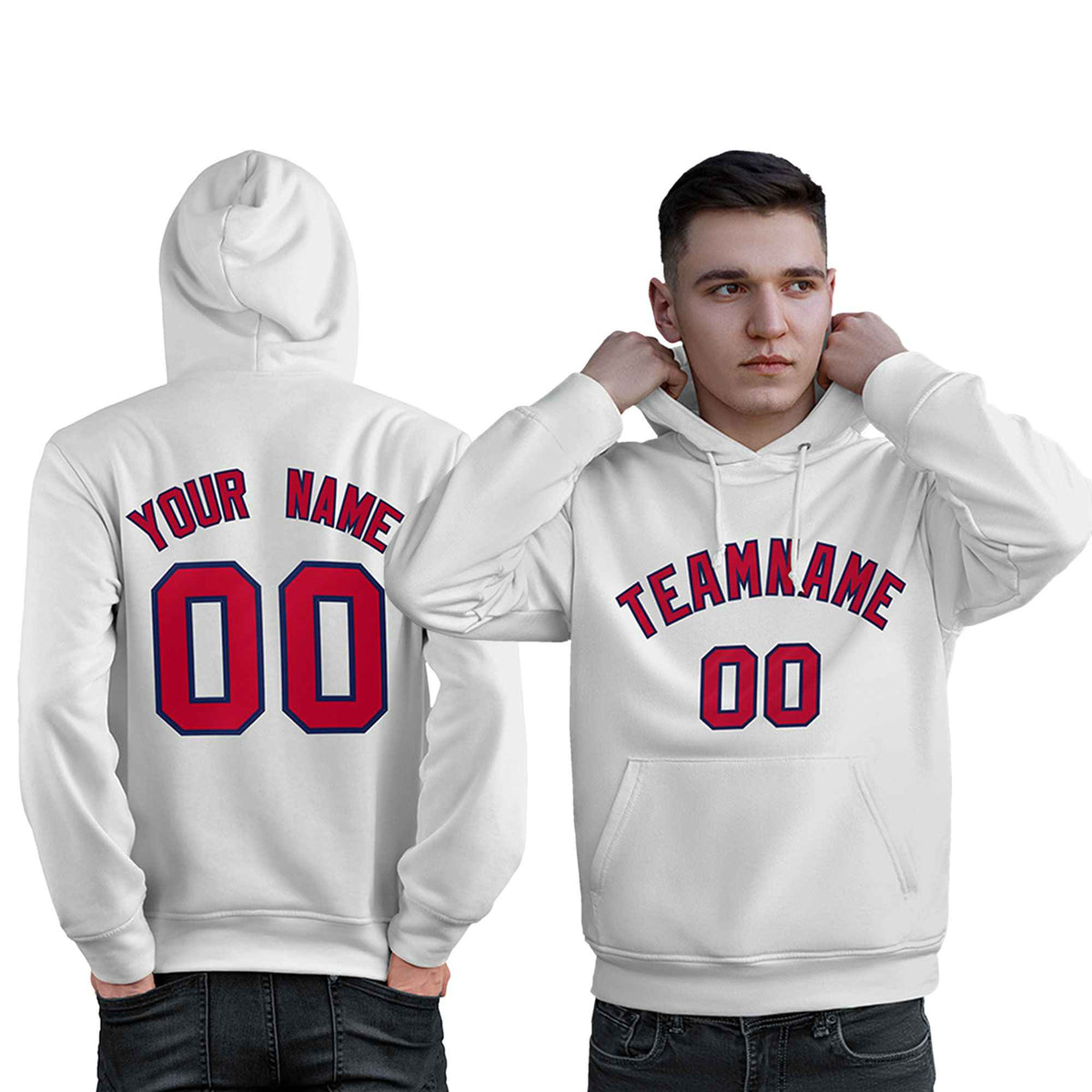 Custom White Red-Navy Classic Style Personalized Sport Pullover Hoodie| KXKSHOP