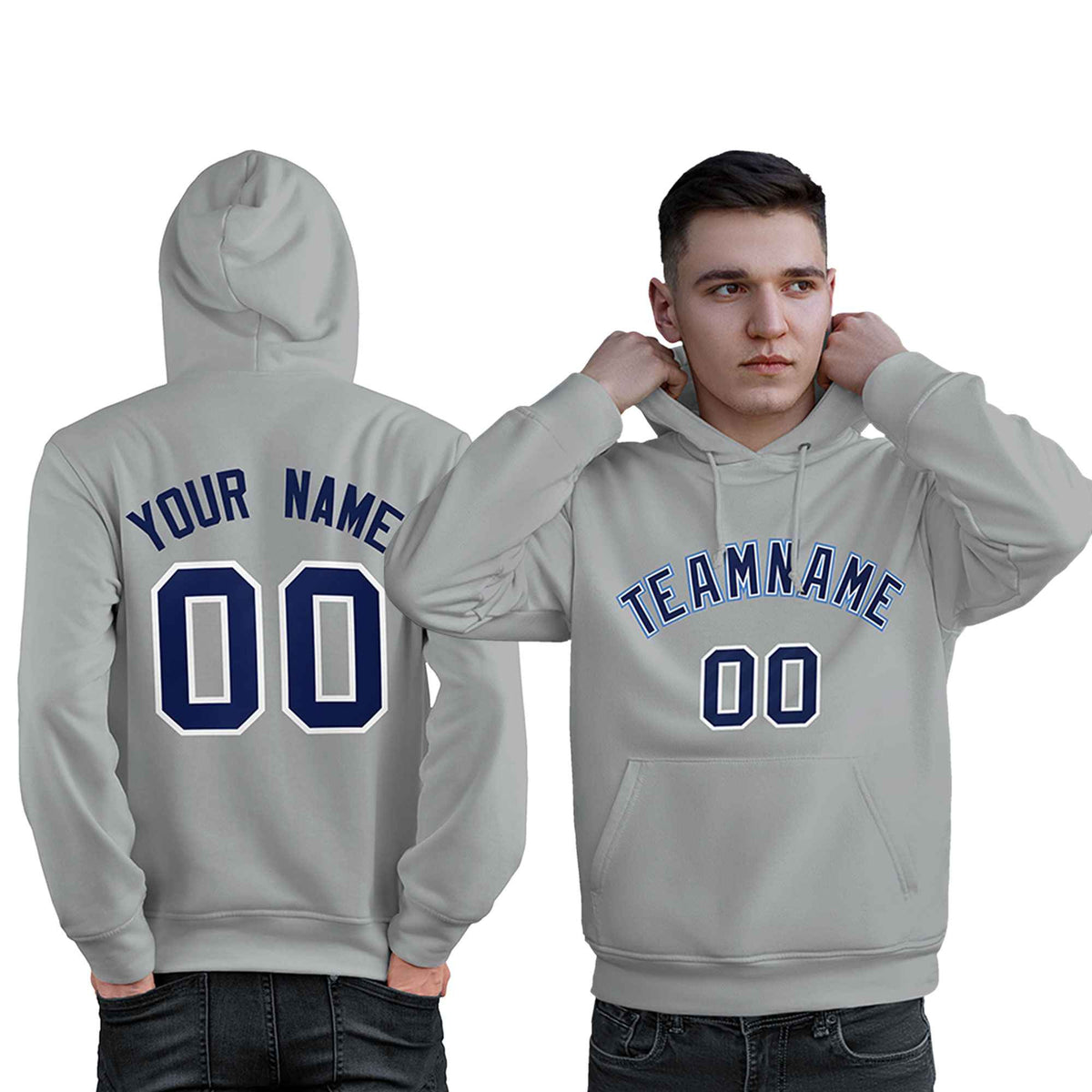 Custom Gray Light Blue-Navy Classic Style Personalized Sport Pullover Hoodie| KXKSHOP