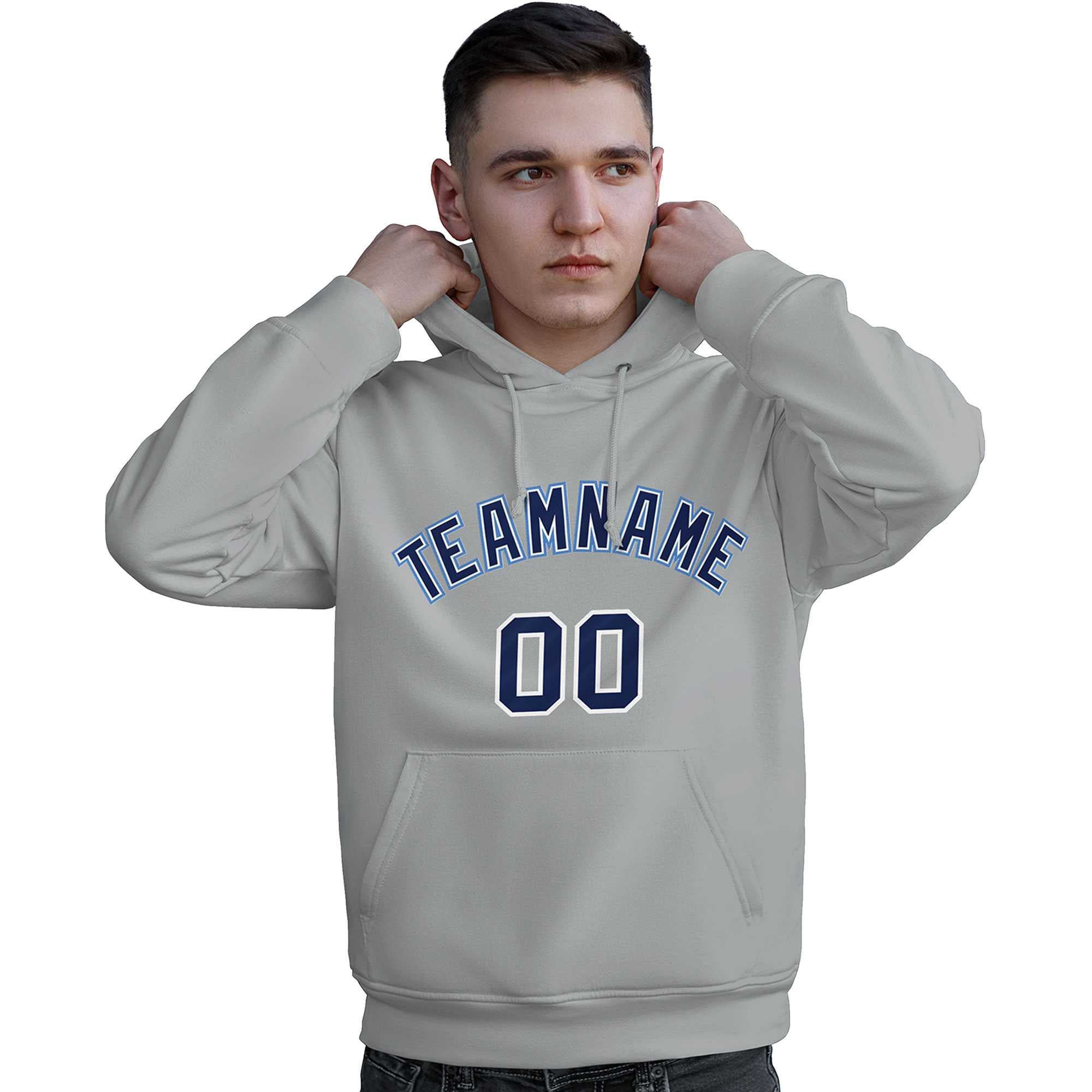 Custom Gray Light Blue-Navy Classic Style Personalized Sport Pullover Hoodie| KXKSHOP