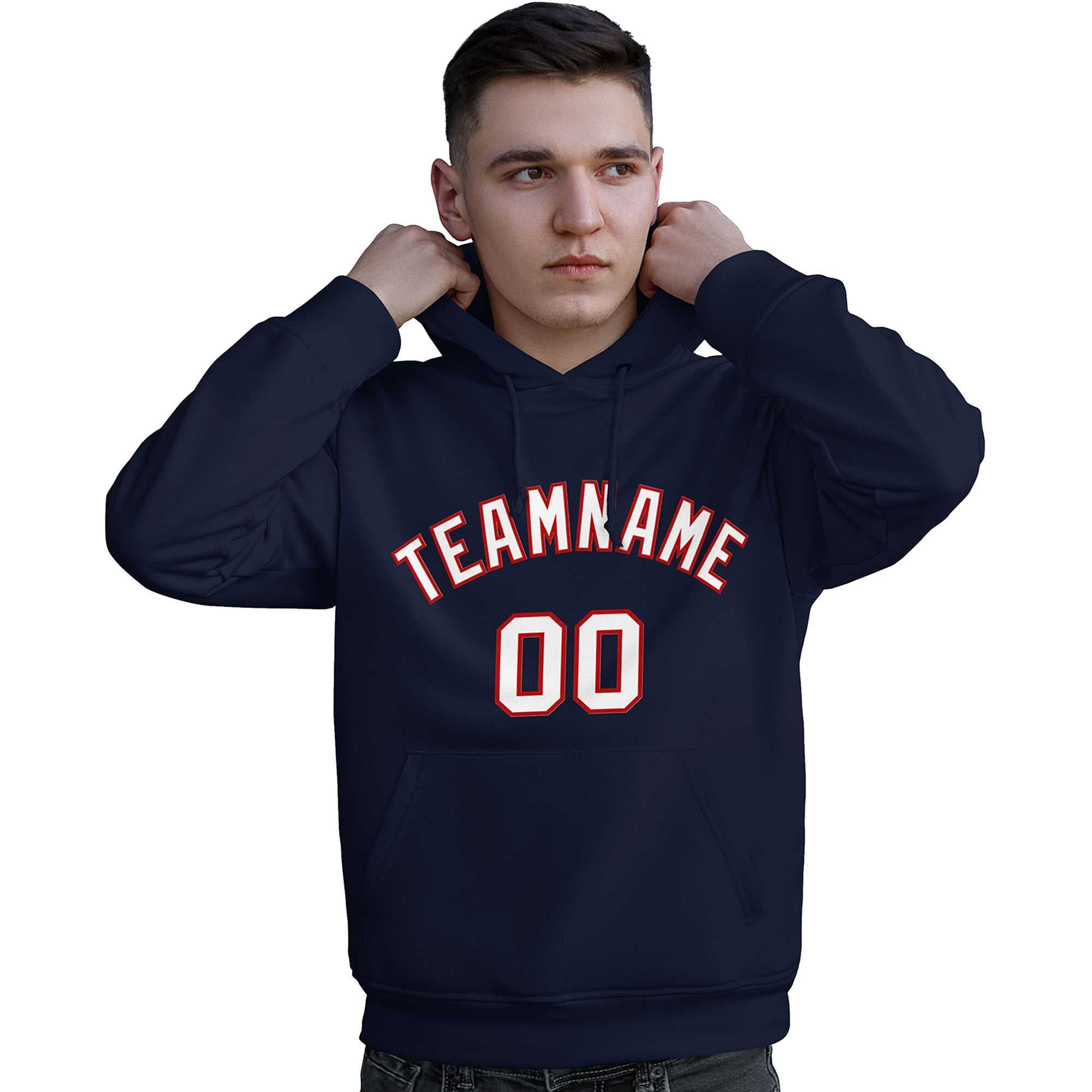 Custom Navy Red-White Classic Style Personalized Sport Pullover Hoodie| KXKSHOP