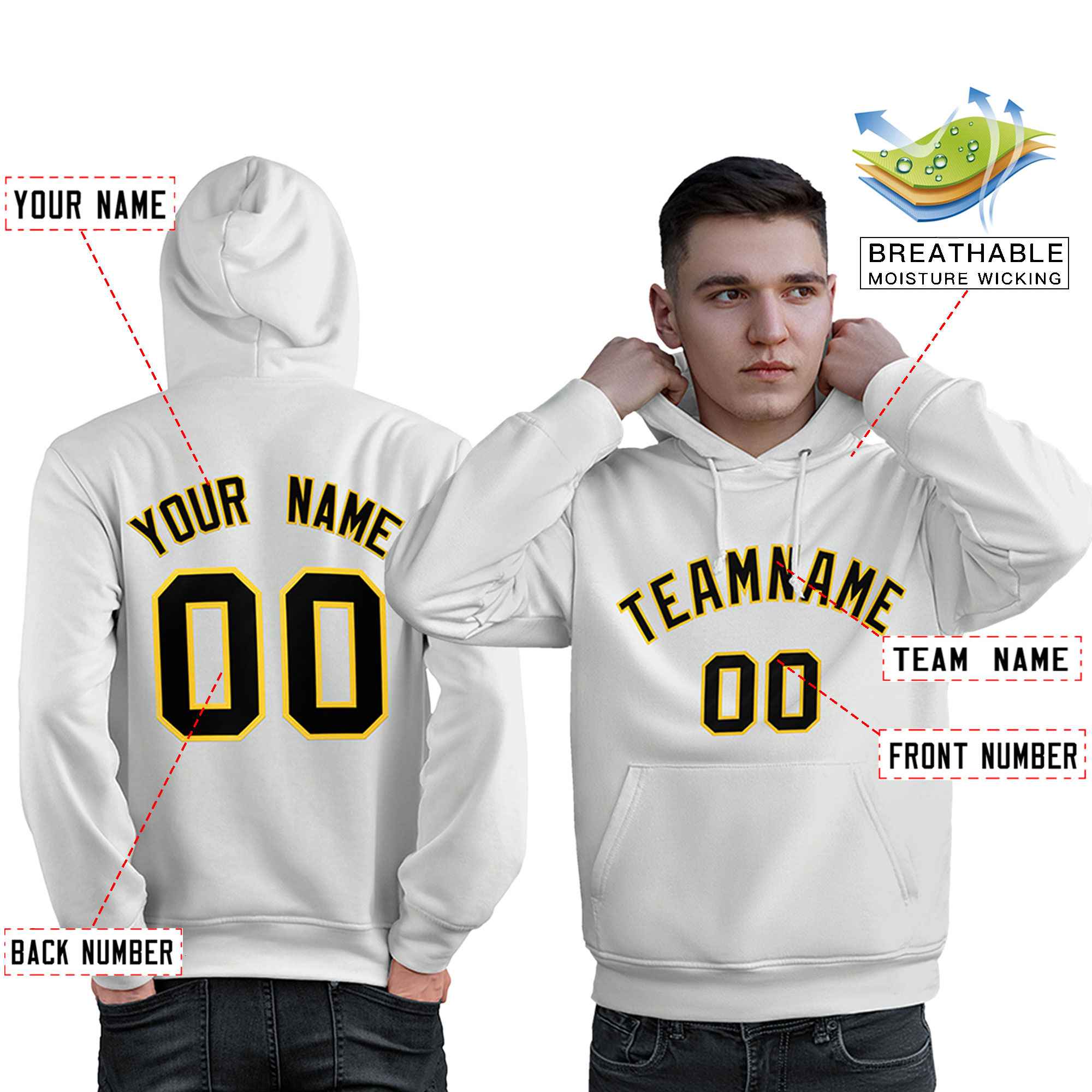 Custom White Gold-Black Classic Style Personalized Sport Pullover Hoodie| KXKSHOP