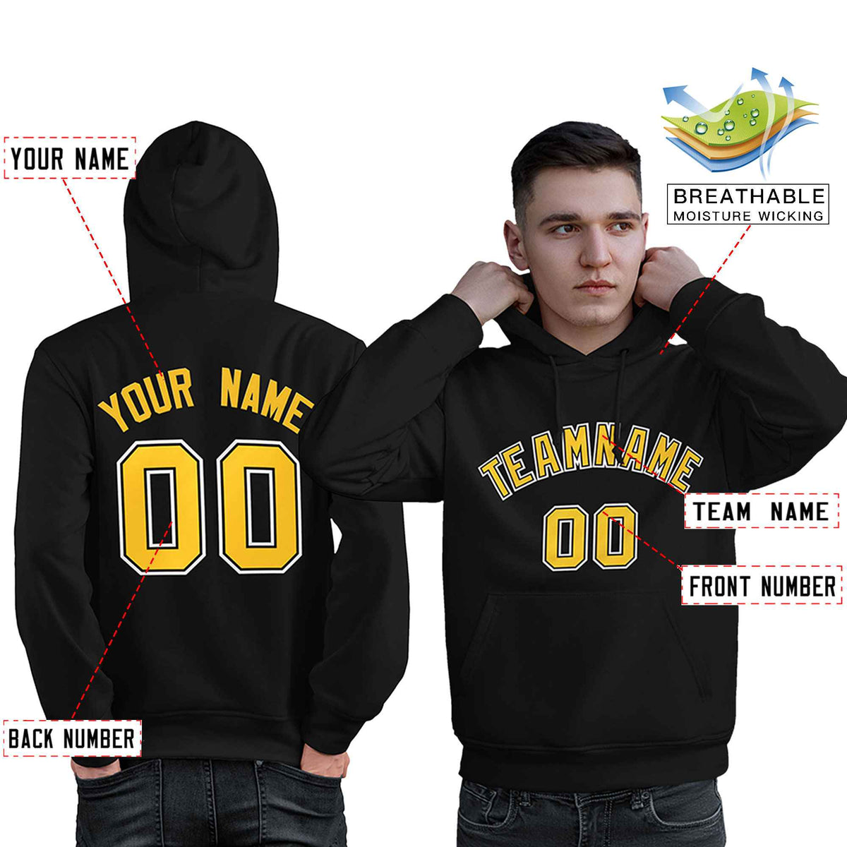 Custom Black Gold-White Classic Style Personalized Sport Pullover Hoodie| KXKSHOP