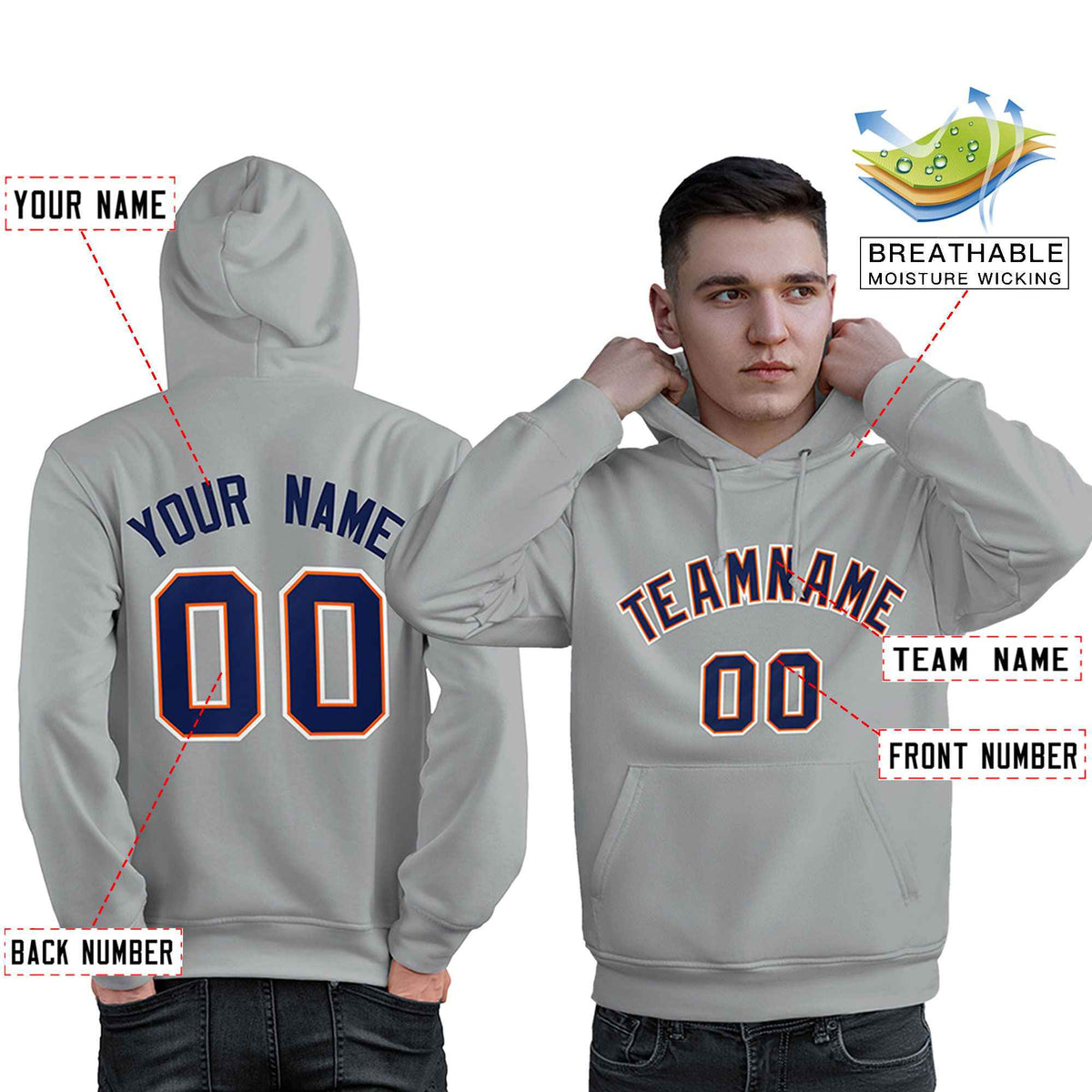 Custom Gray Royal-Orange Classic Style Personalized Sport Pullover Hoodie| KXKSHOP