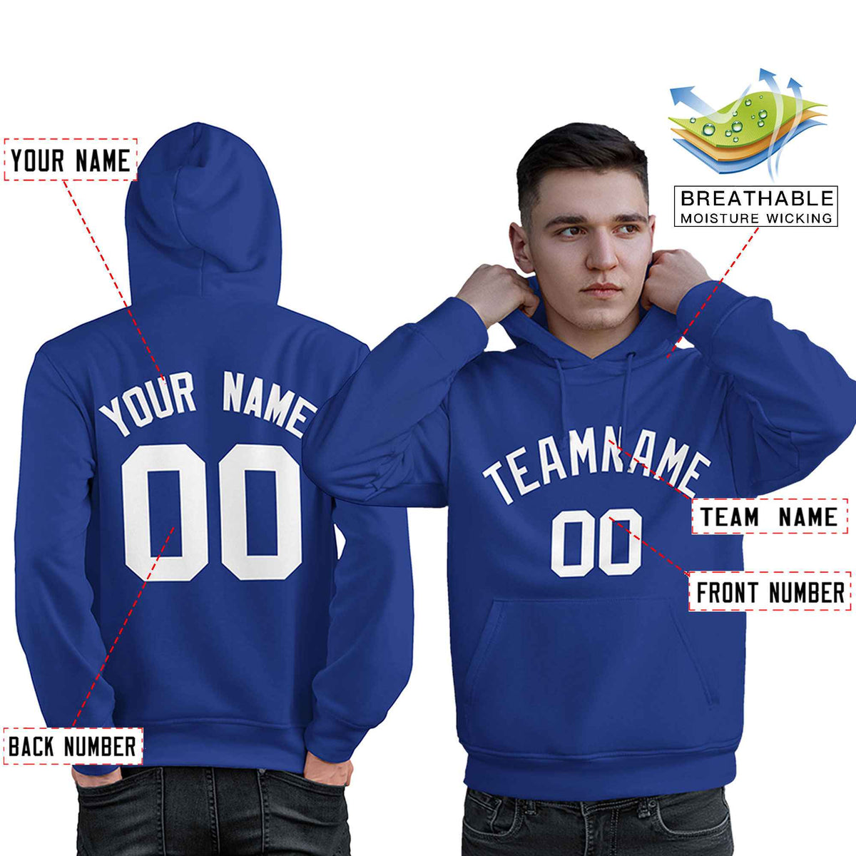 Custom Royal White Classic Style Personalized Sport Pullover Hoodie| KXKSHOP