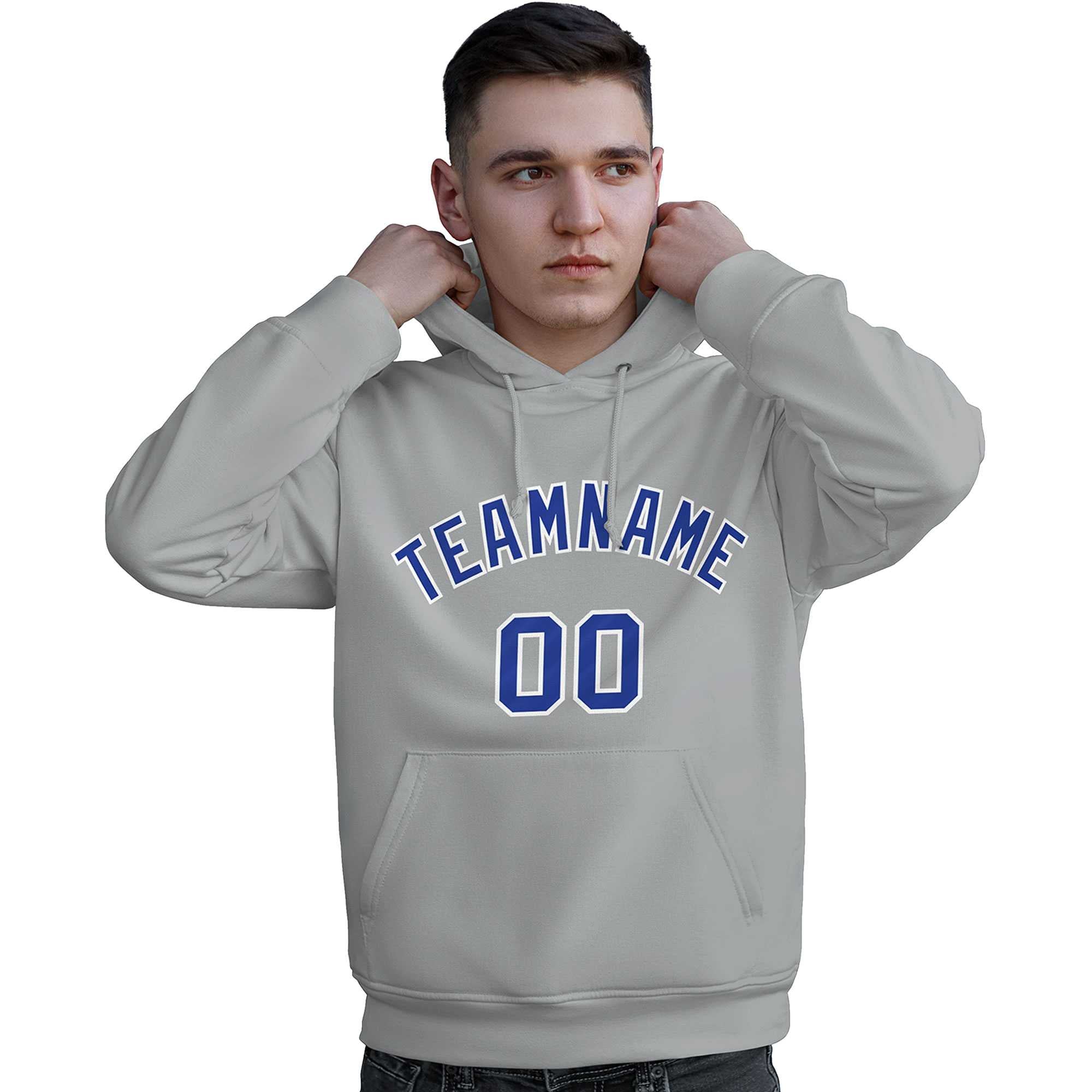 Custom Gray Royal-White Classic Style Personalized Sport Pullover Hoodie| KXKSHOP