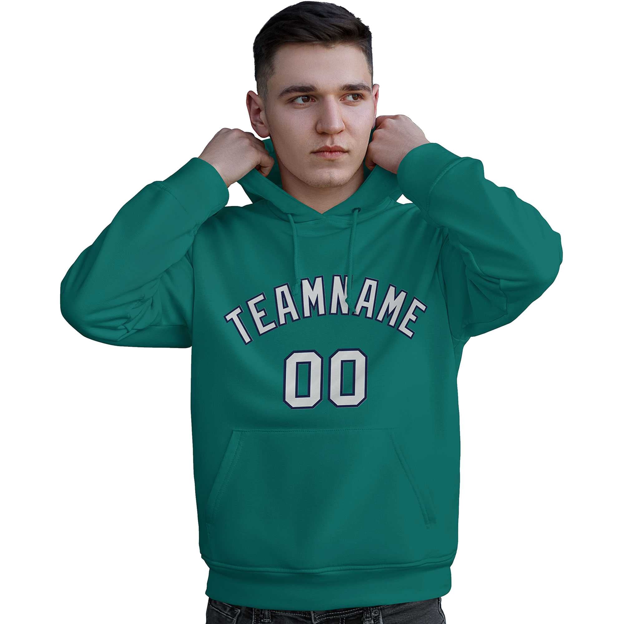Custom Aqua Gray-Navy Classic Style Personalized Sport Pullover Hoodie| KXKSHOP