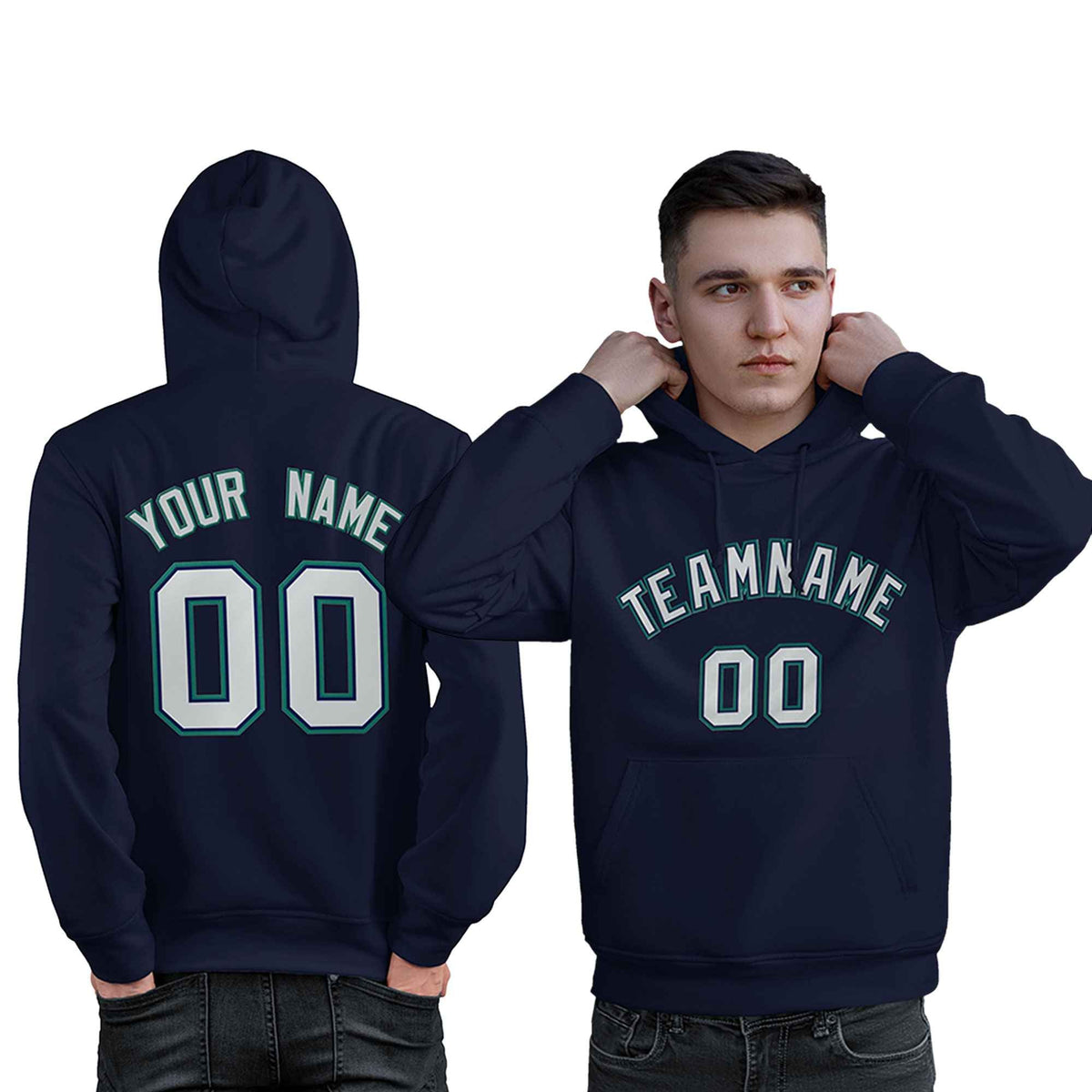 Custom Navy Gray-Aqua Classic Style Personalized Sport Pullover Hoodie| KXKSHOP