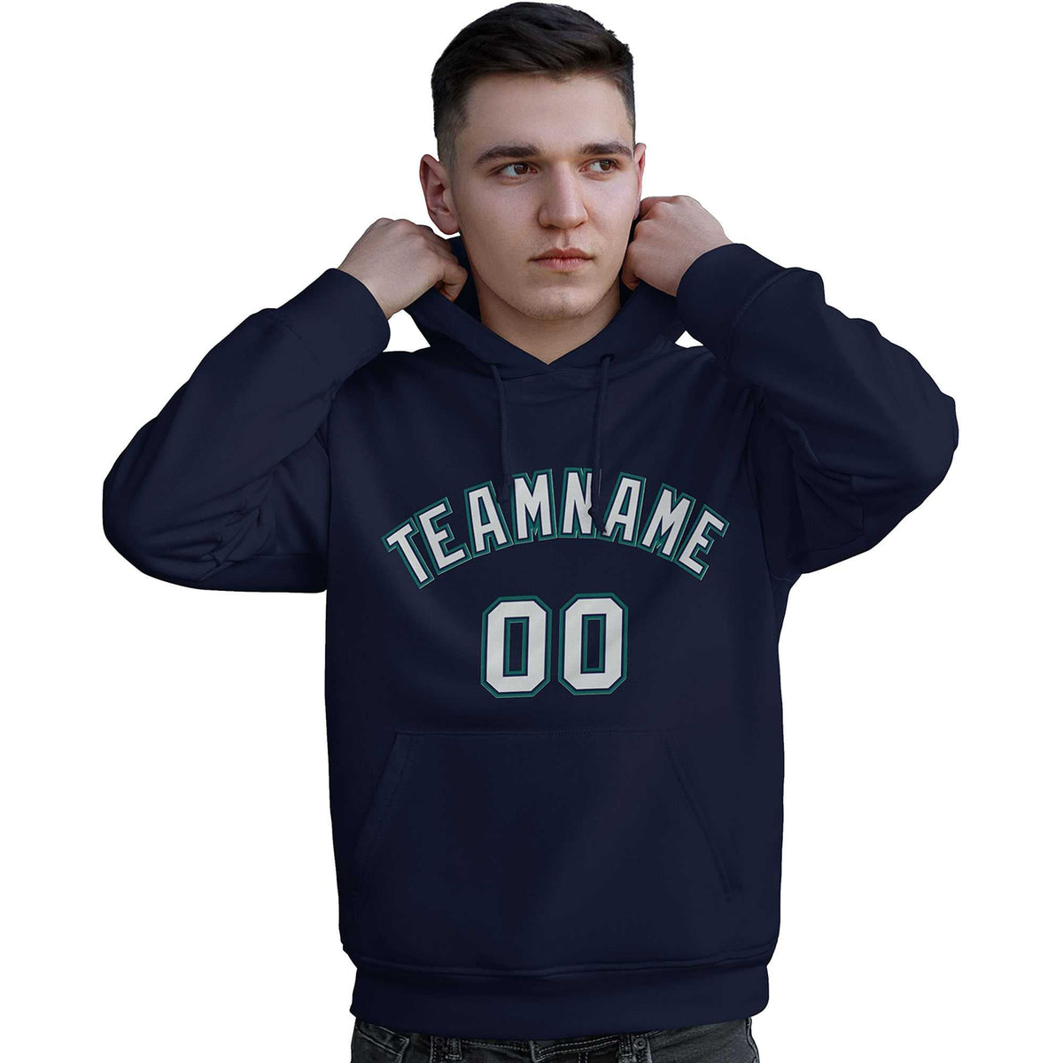 Custom Navy Gray-Aqua Classic Style Personalized Sport Pullover Hoodie| KXKSHOP