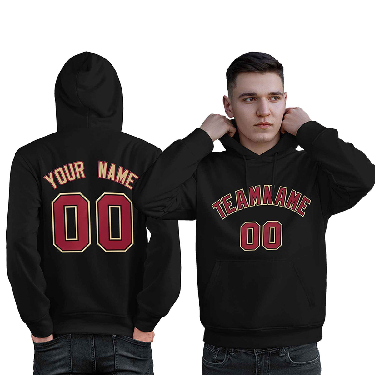 Custom Black Old Gold-Cardinal Classic Style Personalized Sport Pullover Hoodie| KXKSHOP