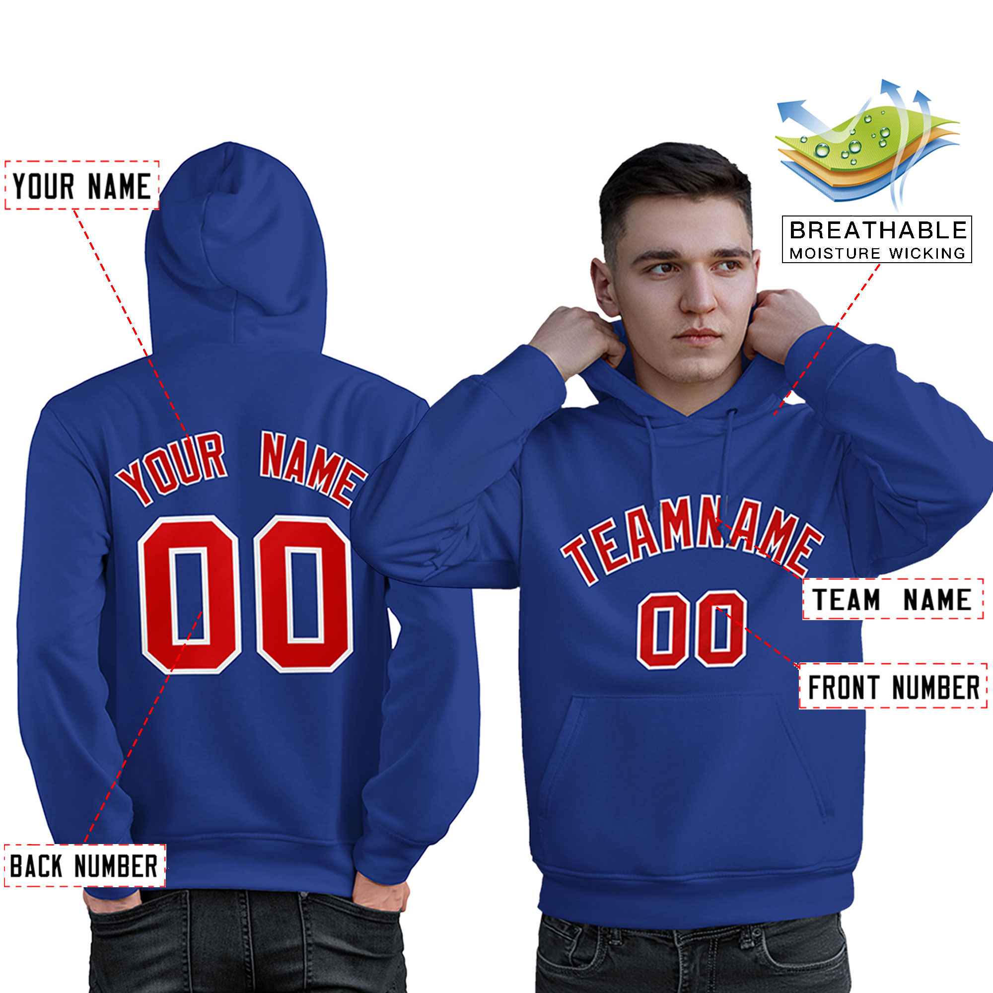 Custom Royal Red-White Classic Style Personalized Sport Pullover Hoodie| KXKSHOP