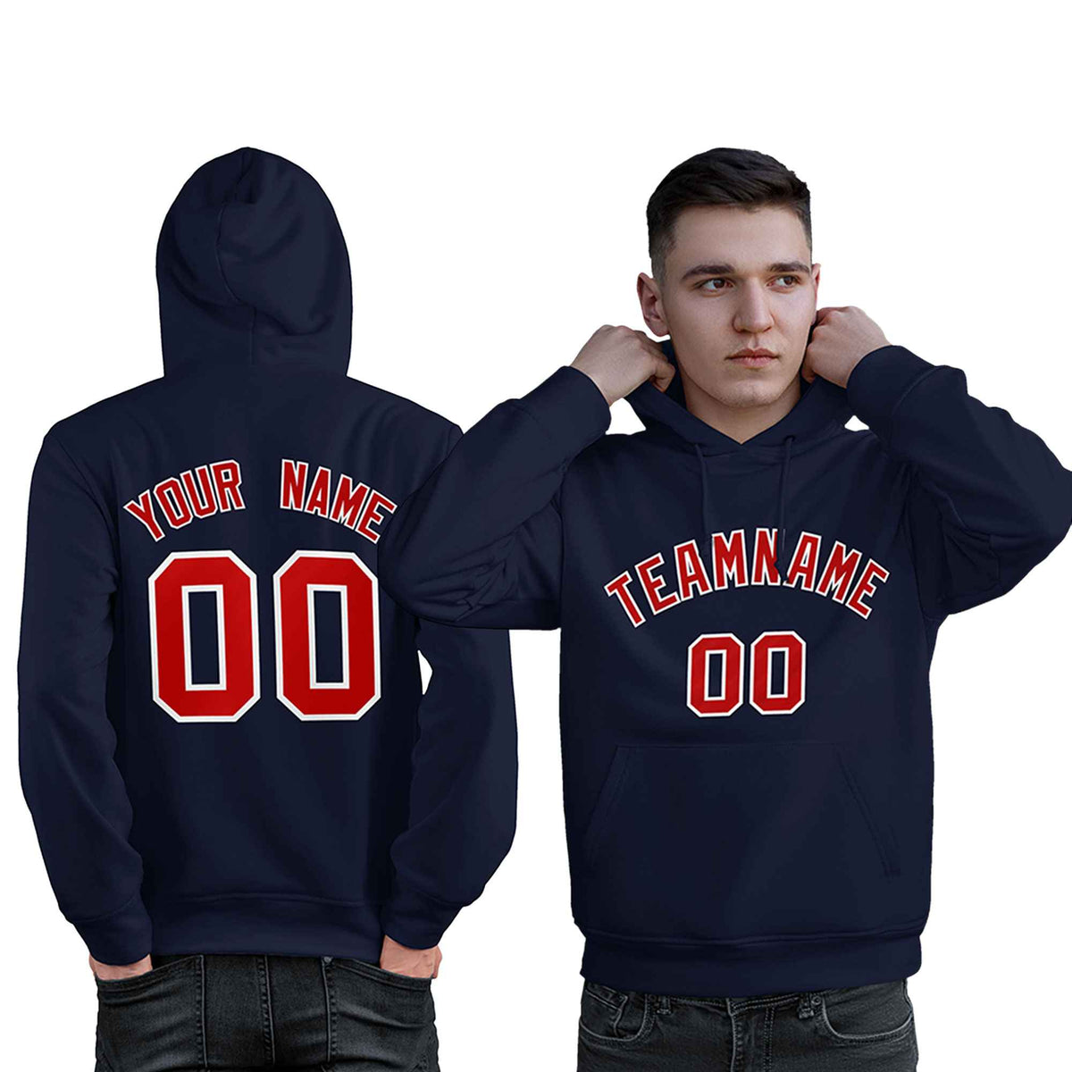 Custom Navy Red-White Classic Style Personalized Sport Pullover Hoodie| KXKSHOP