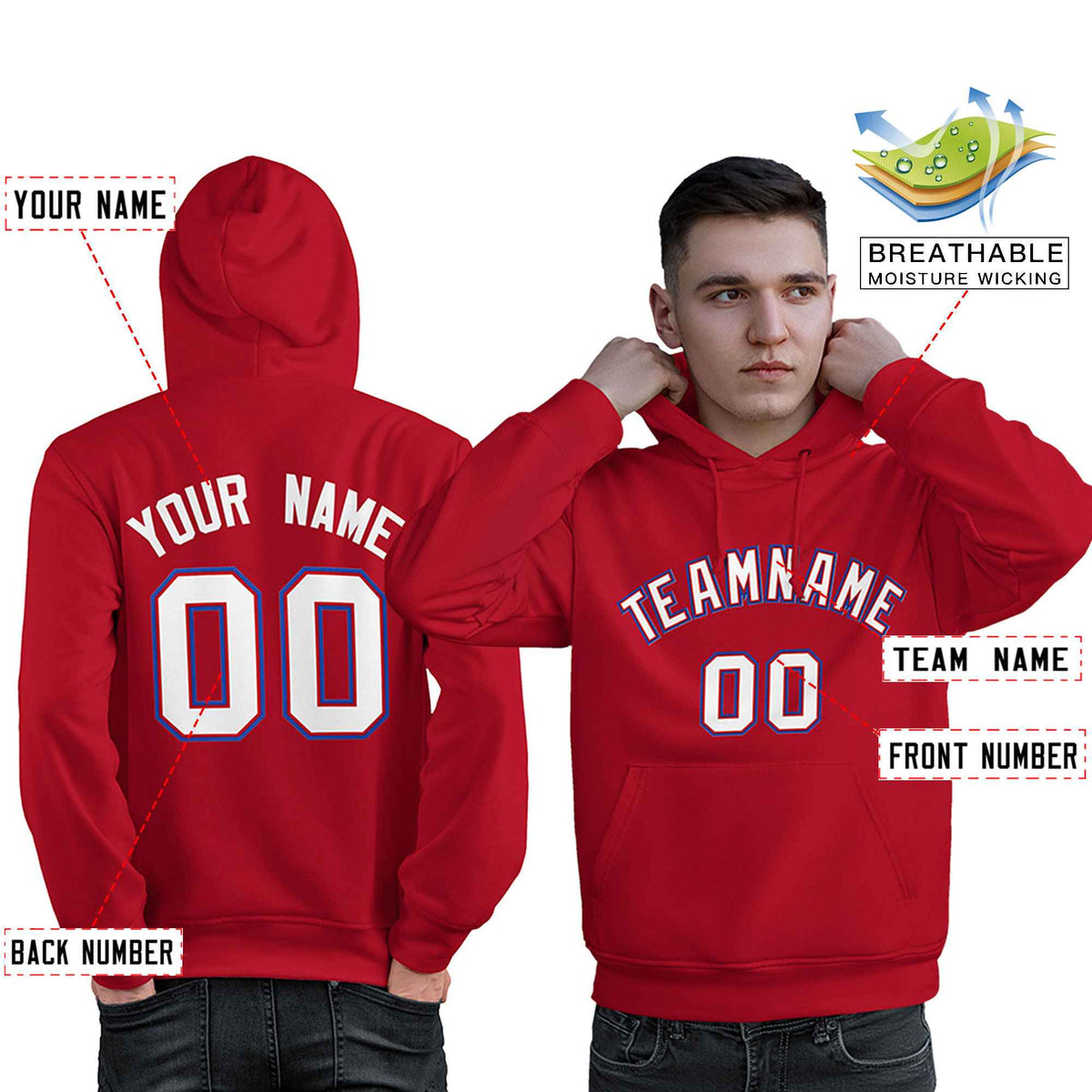 Custom Red White-Royal Classic Style Personalized Sport Pullover Hoodie| KXKSHOP
