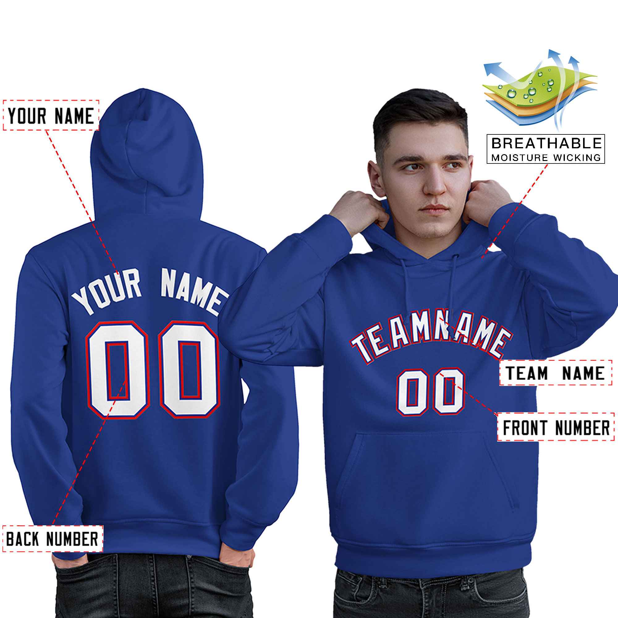 Custom Royal White-Red Classic Style Personalized Sport Pullover Hoodie| KXKSHOP
