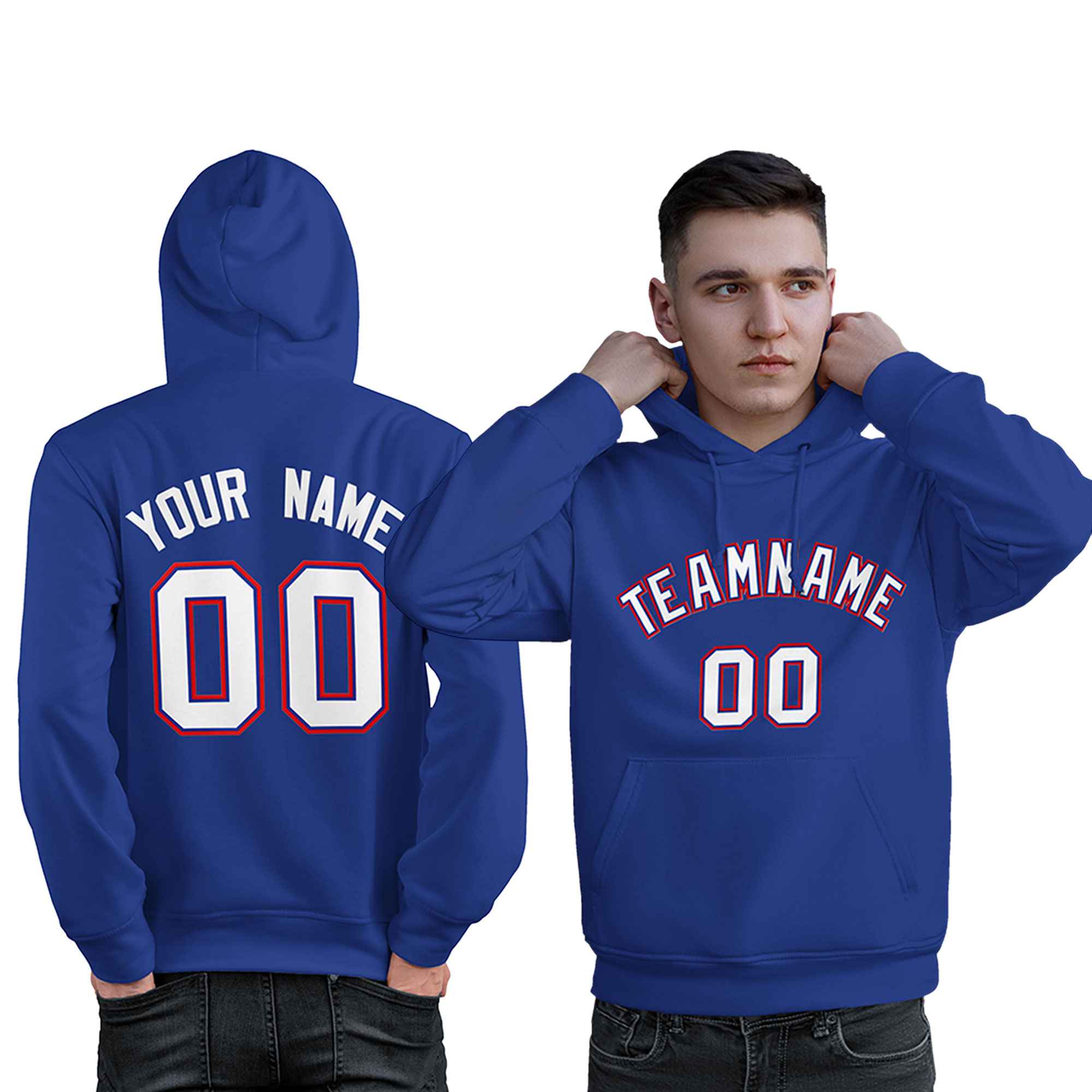 Custom Royal White-Red Classic Style Personalized Sport Pullover Hoodie| KXKSHOP