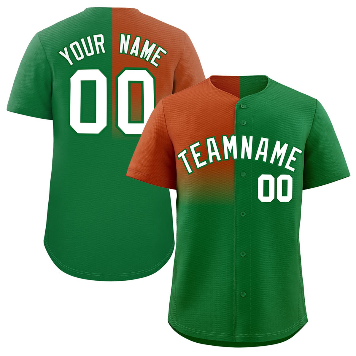 Custom Kelly Green Texas Orange Personalized Half Gradient Design Authentic Baseball Jersey
