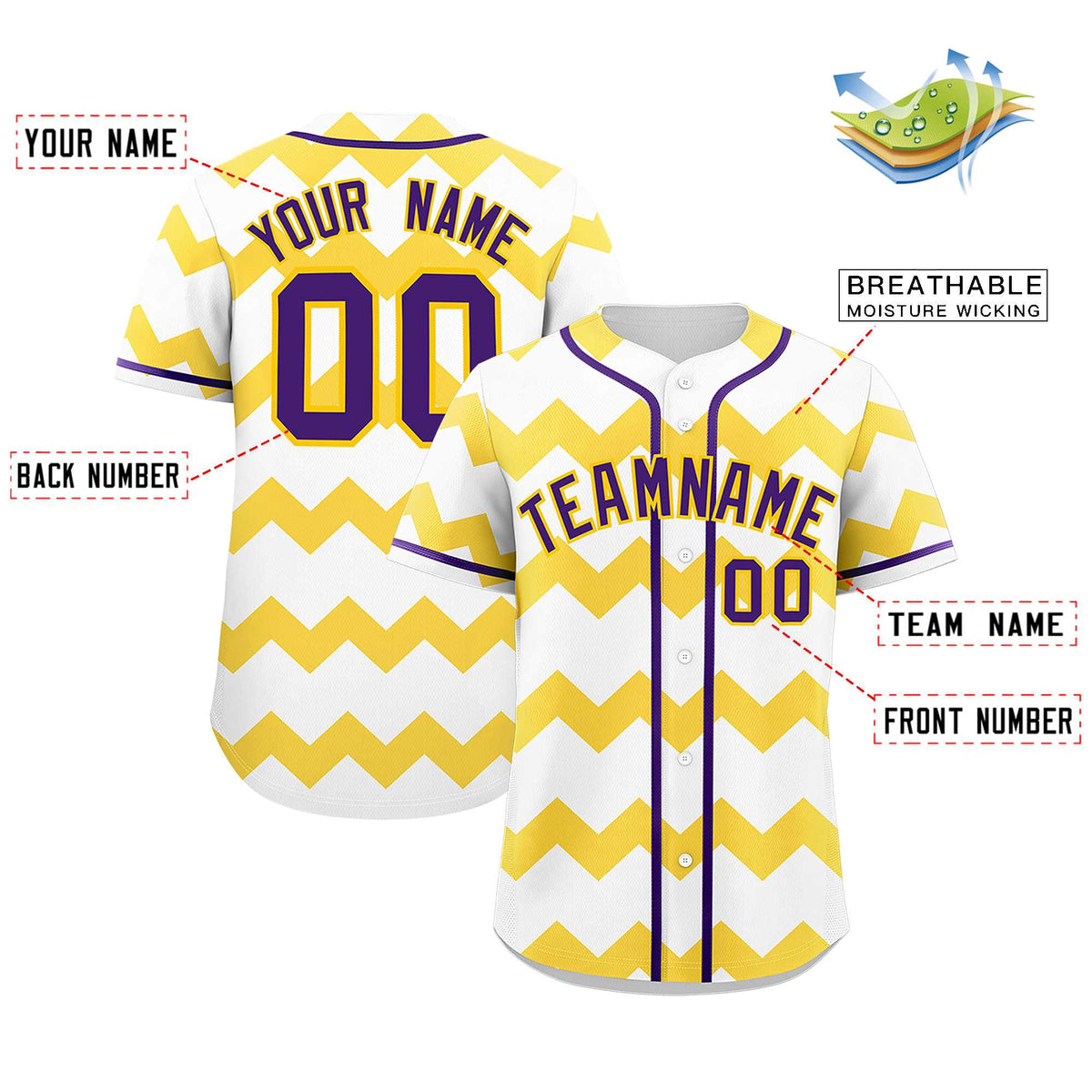 Custom White Gold-Purple Personalized Ripple Design Authentic Baseball Jersey
