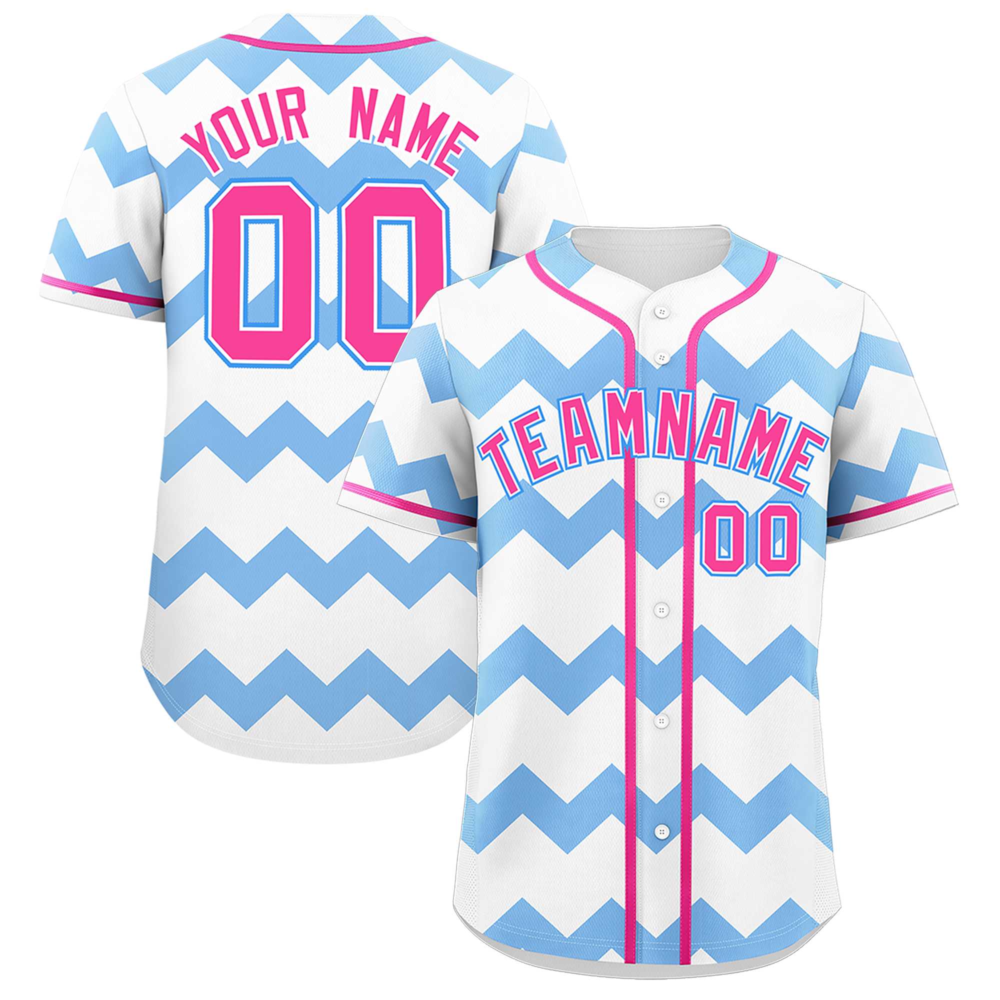 Custom White Light Blue-Pink Personalized Ripple Design Authentic Baseball Jersey