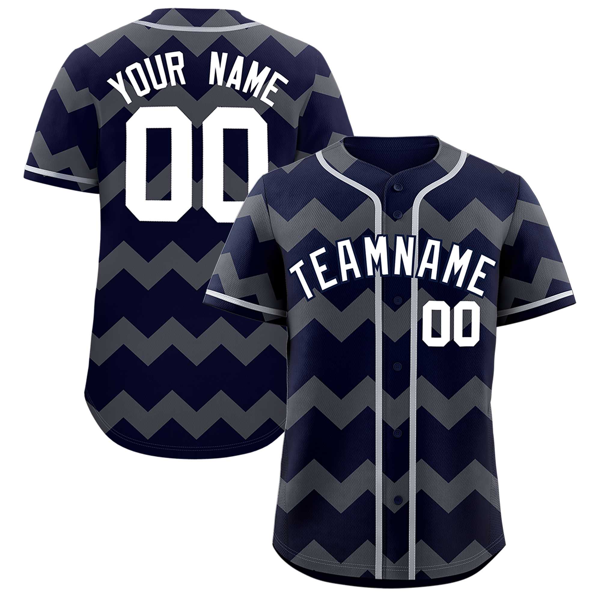 Custom Navy Gray-White Personalized Ripple Design Authentic Baseball Jersey