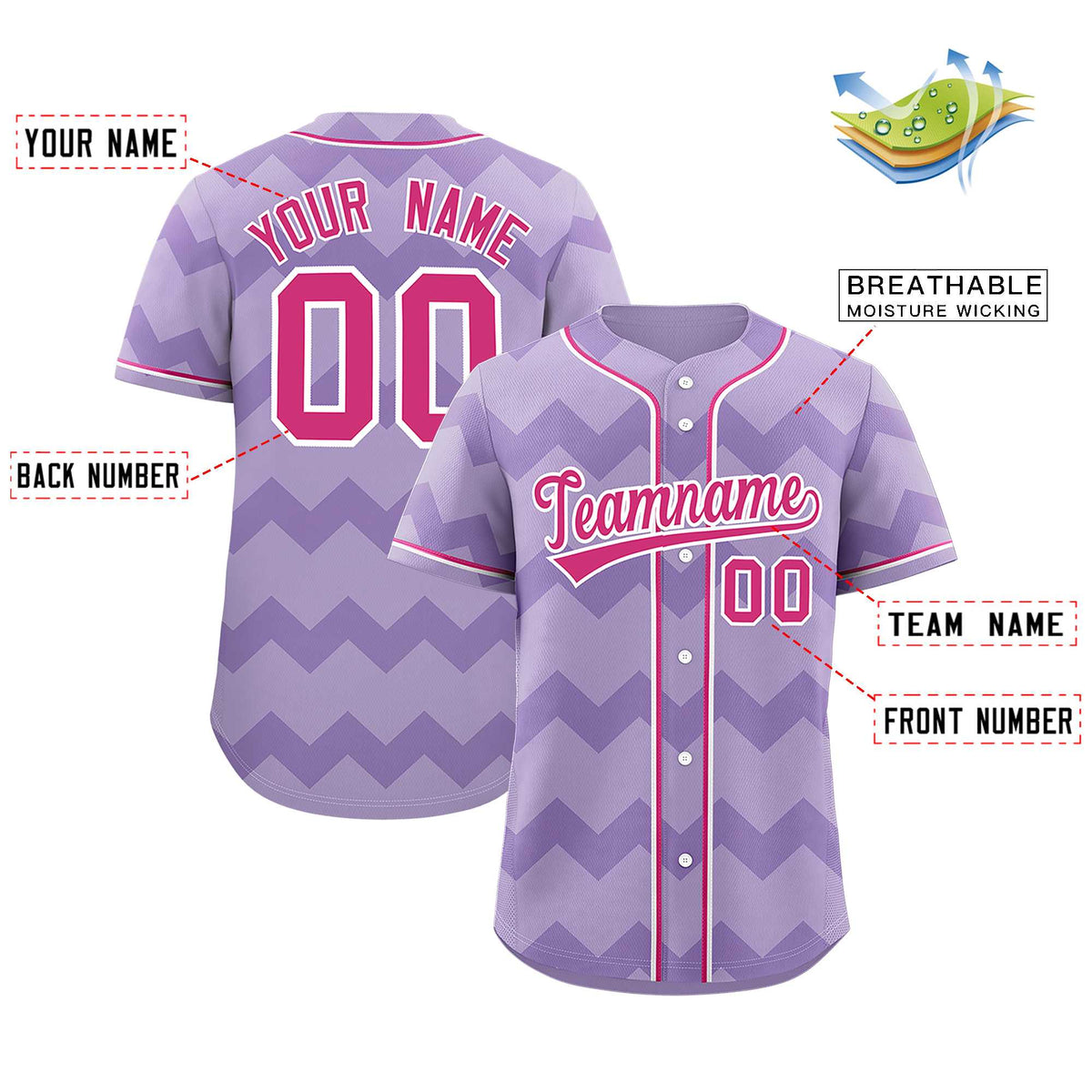 Custom Light Purple Rose Red-White Personalized Ripple Design Authentic Baseball Jersey