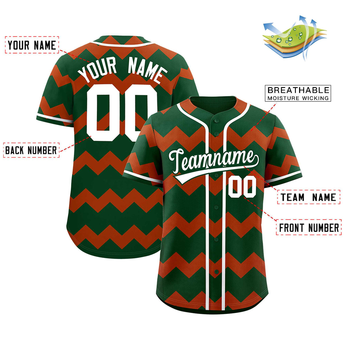 Custom Green Texas Orange-White Personalized Ripple Design Authentic Baseball Jersey
