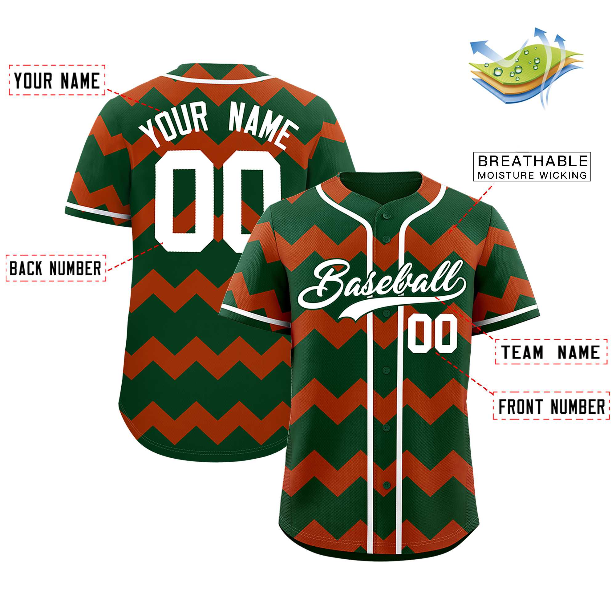Custom Green Texas Orange-White Personalized Ripple Design Authentic Baseball Jersey