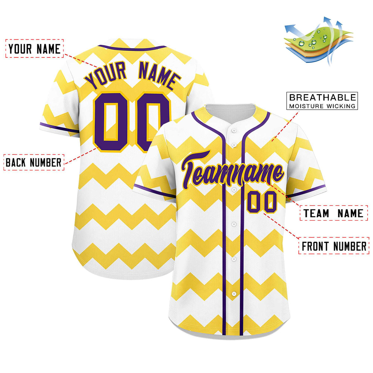 Custom White Gold-Purple Personalized Ripple Design Authentic Baseball Jersey