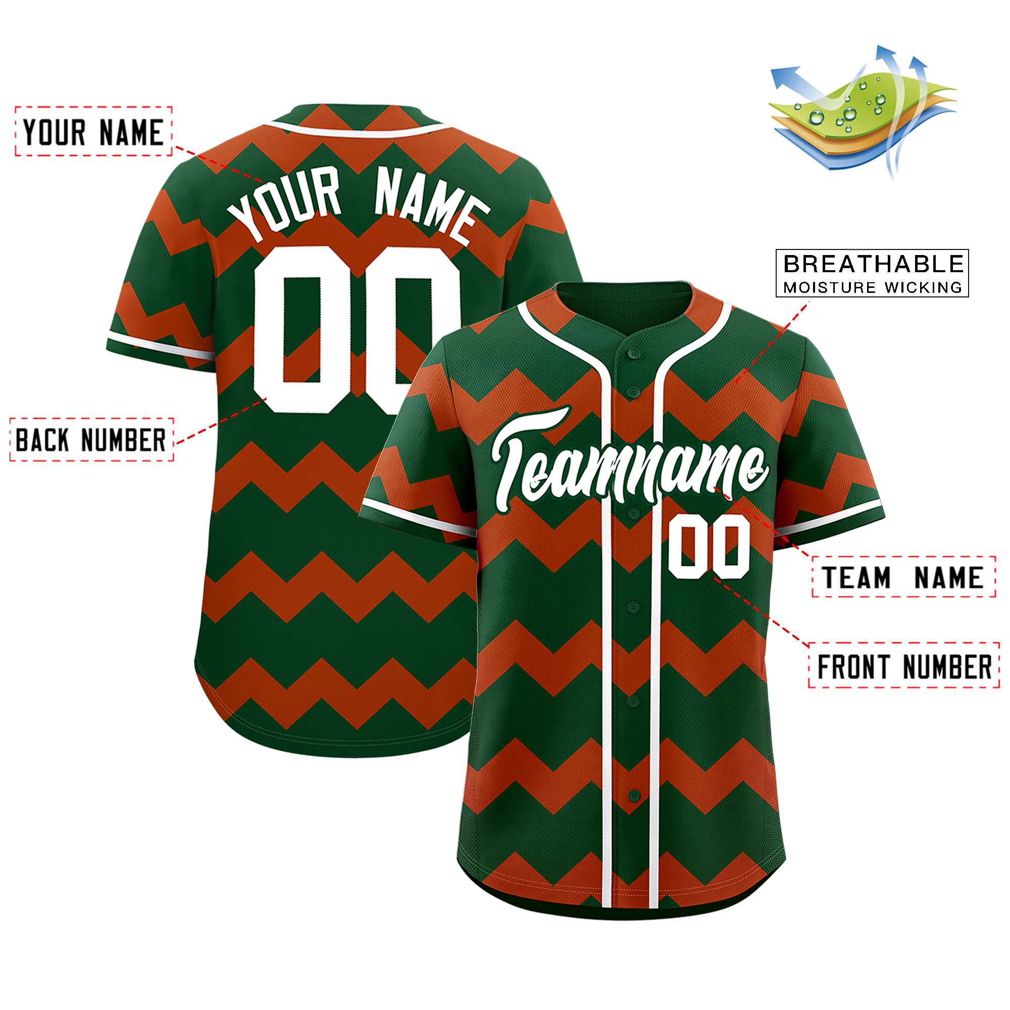 Custom Green Texas Orange-White Personalized Ripple Design Authentic Baseball Jersey