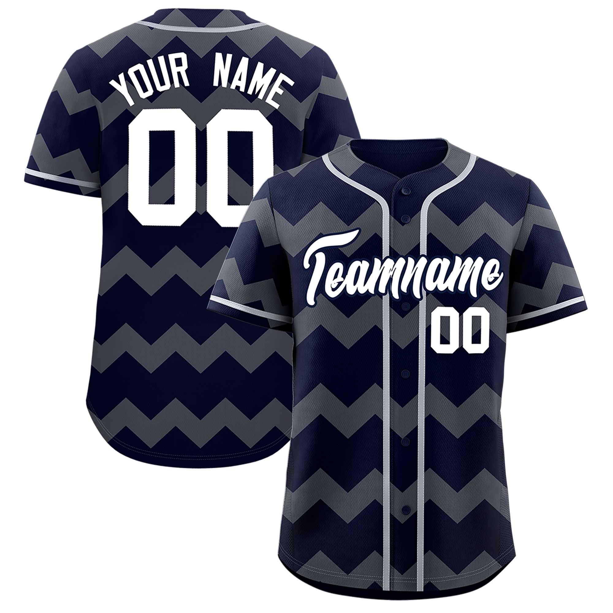 Custom Navy Gray-White Personalized Ripple Design Authentic Baseball Jersey