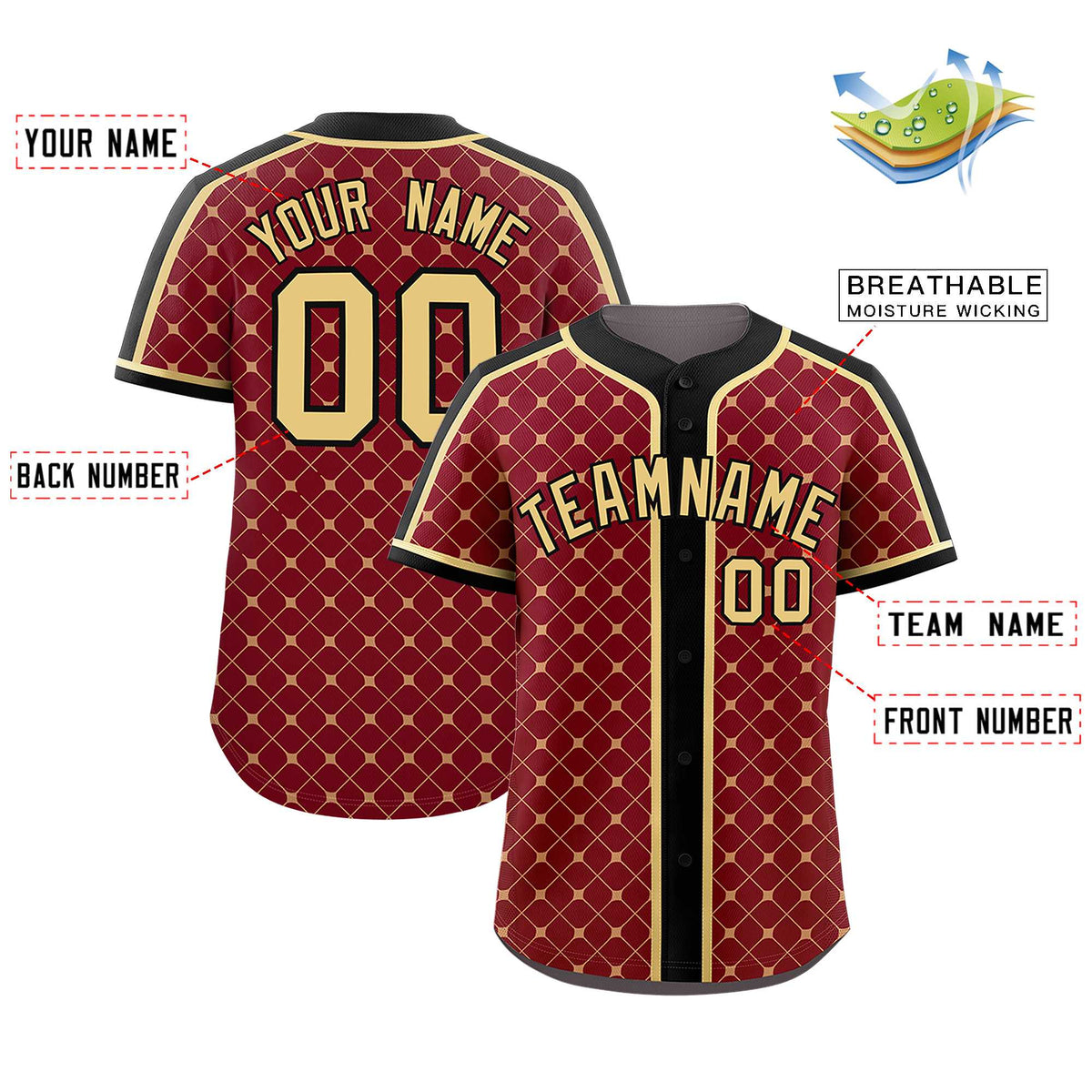 Custom Crimson Black-Khaki Personalized Plaid Design Authentic Baseball Jersey