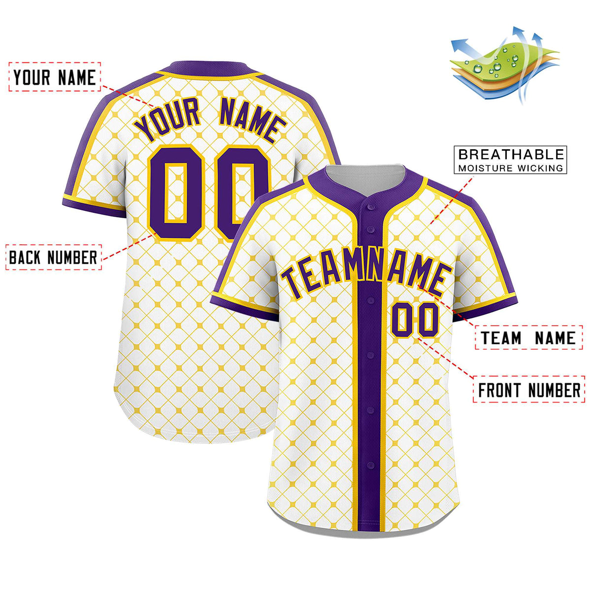 Custom White Purple-Gold Personalized Plaid Design Authentic Baseball Jersey