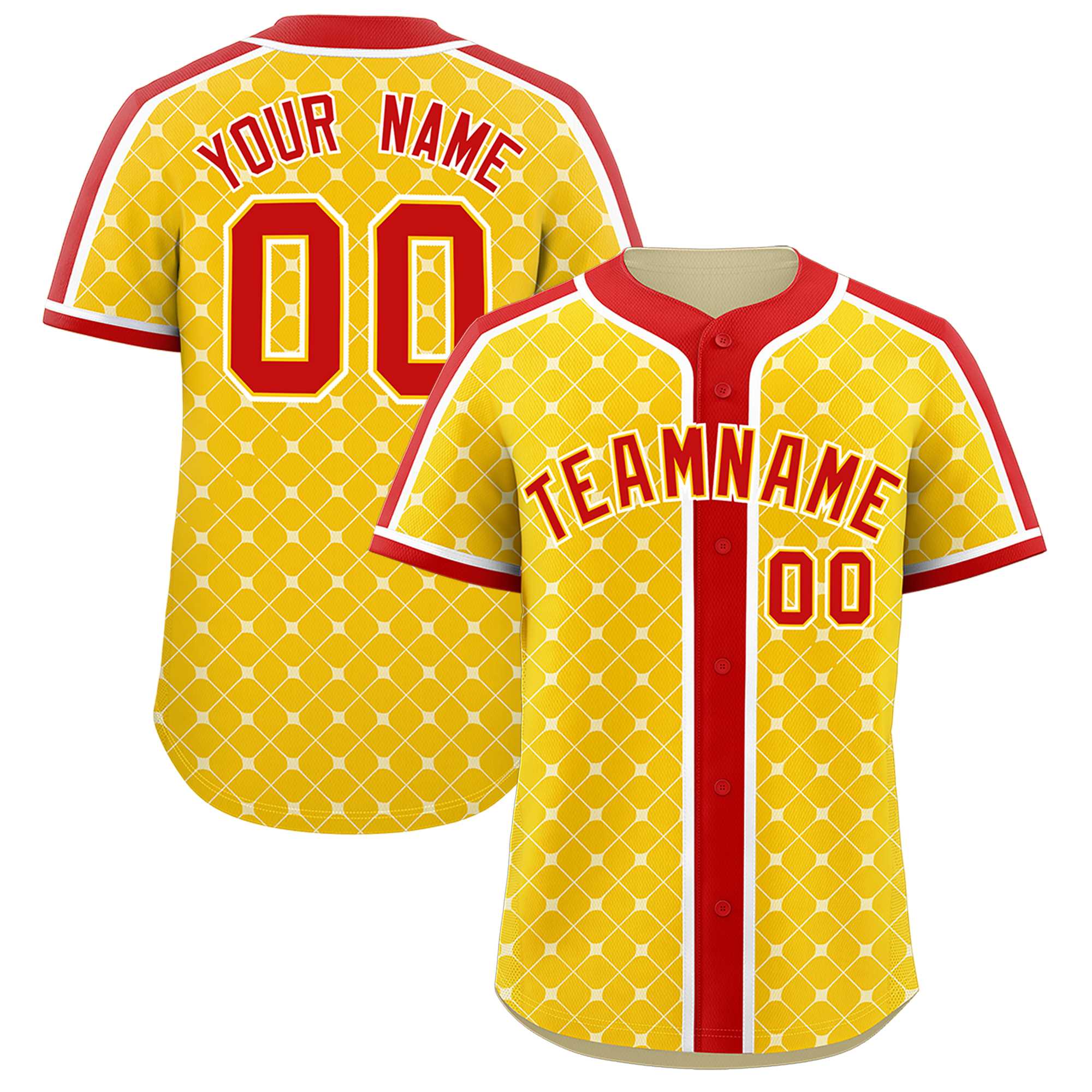 Custom Gold Red-White Personalized Plaid Design Authentic Baseball Jersey
