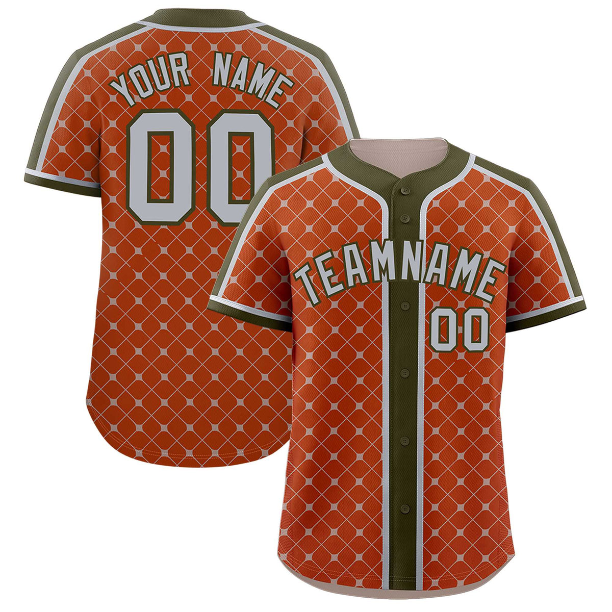 Custom Texas Orange Olive-Gray Personalized Plaid Design Authentic Baseball Jersey
