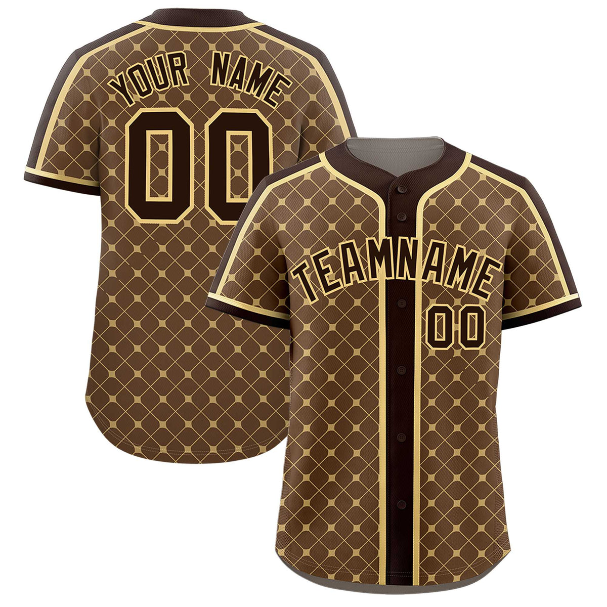 Custom Light Brown Brown-Khaki Personalized Plaid Design Authentic Baseball Jersey