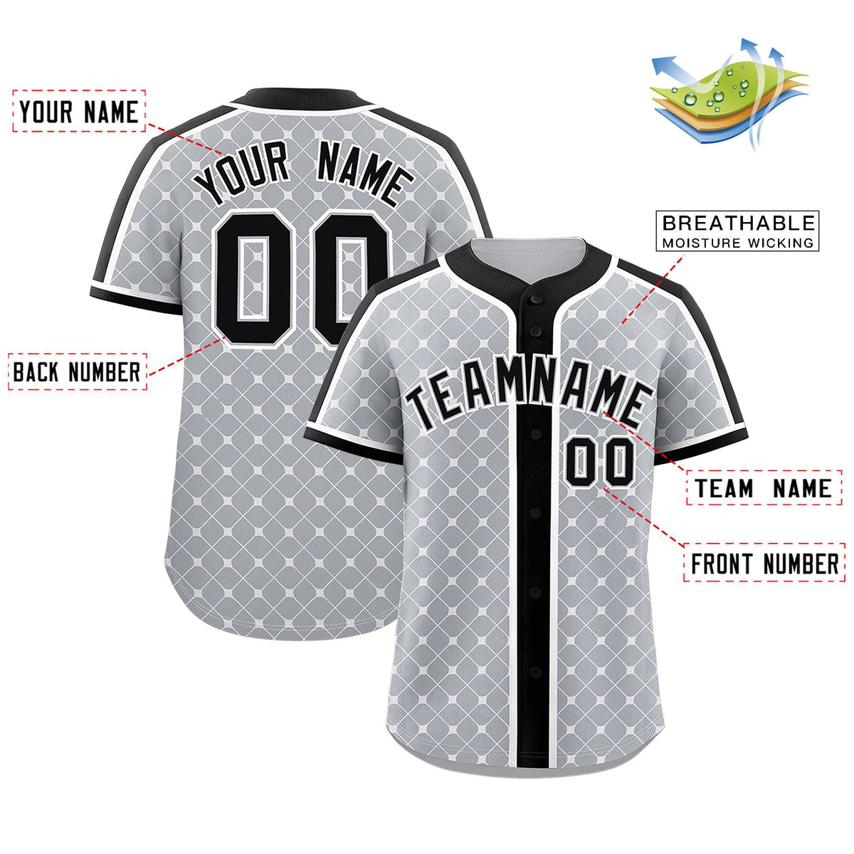 Custom Gray Black-White Personalized Plaid Design Authentic Baseball Jersey