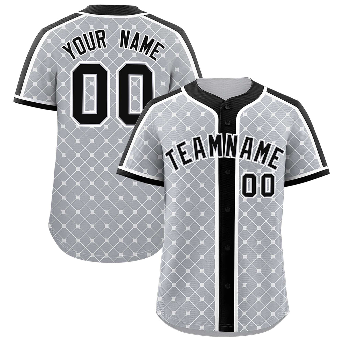 Custom Gray Black-White Personalized Plaid Design Authentic Baseball Jersey