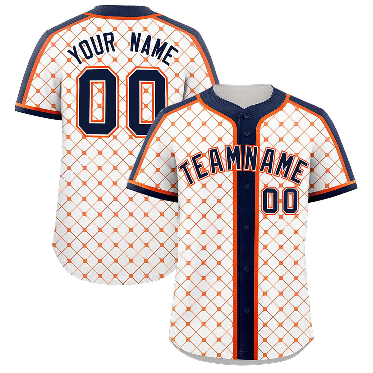 Custom White Navy-Orange Personalized Plaid Design Authentic Baseball Jersey