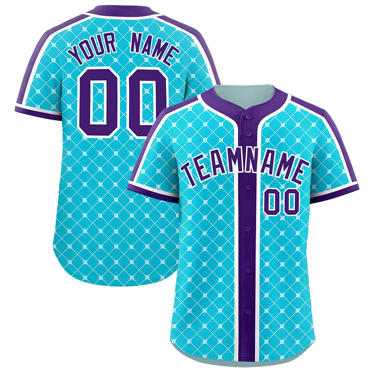 Custom Sky Blue Purple-White Personalized Plaid Design Authentic Baseball Jersey