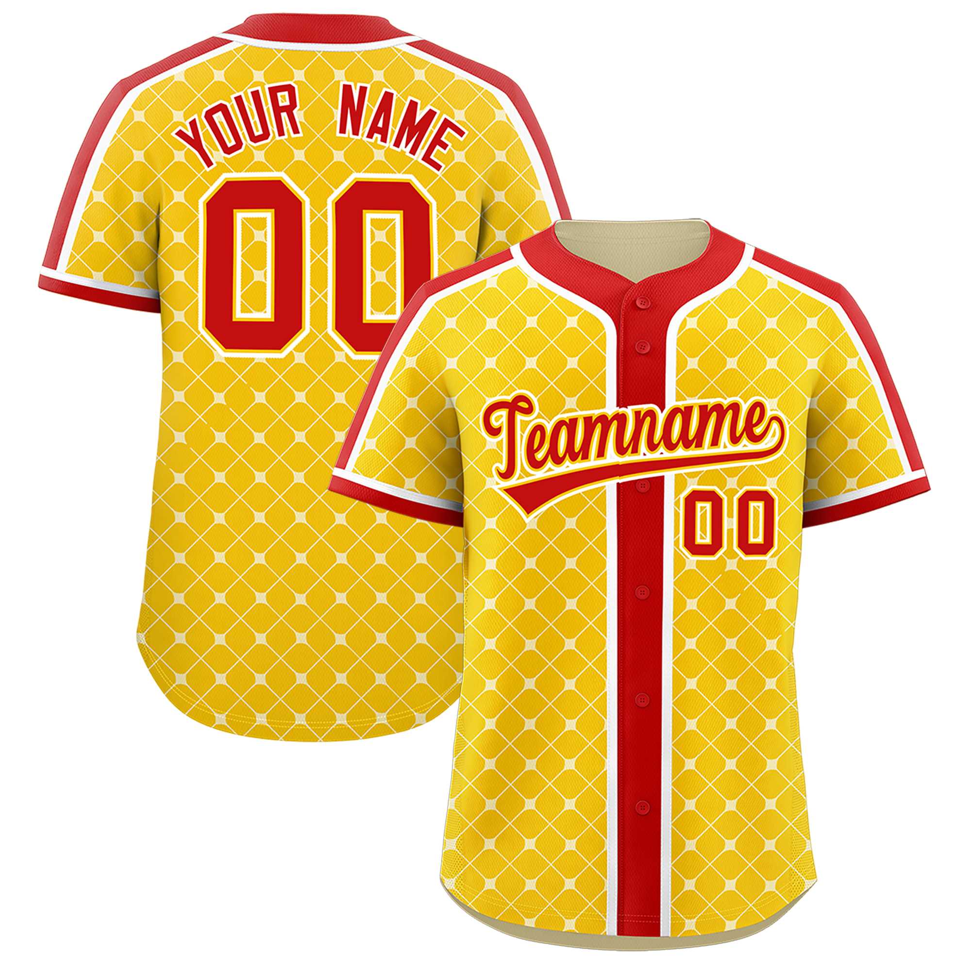 Custom Gold Red-White Personalized Plaid Design Authentic Baseball Jersey