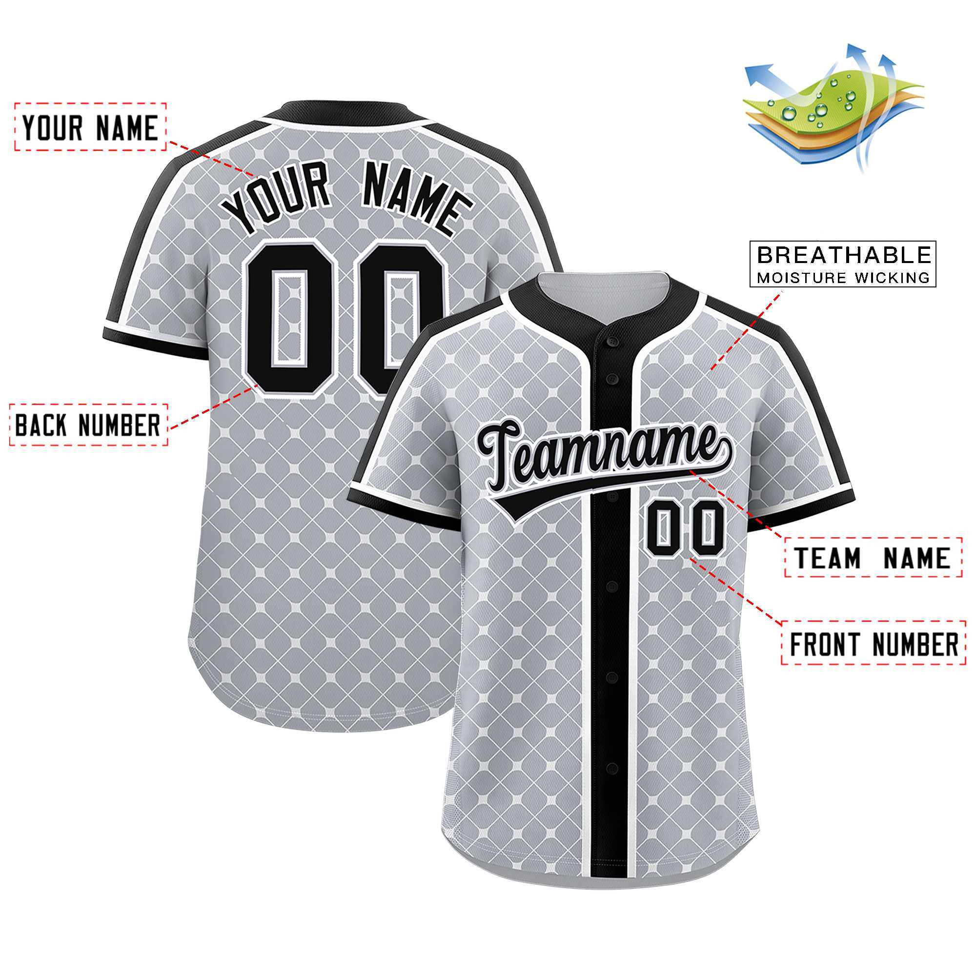 Custom Gray Black-White Personalized Plaid Design Authentic Baseball Jersey