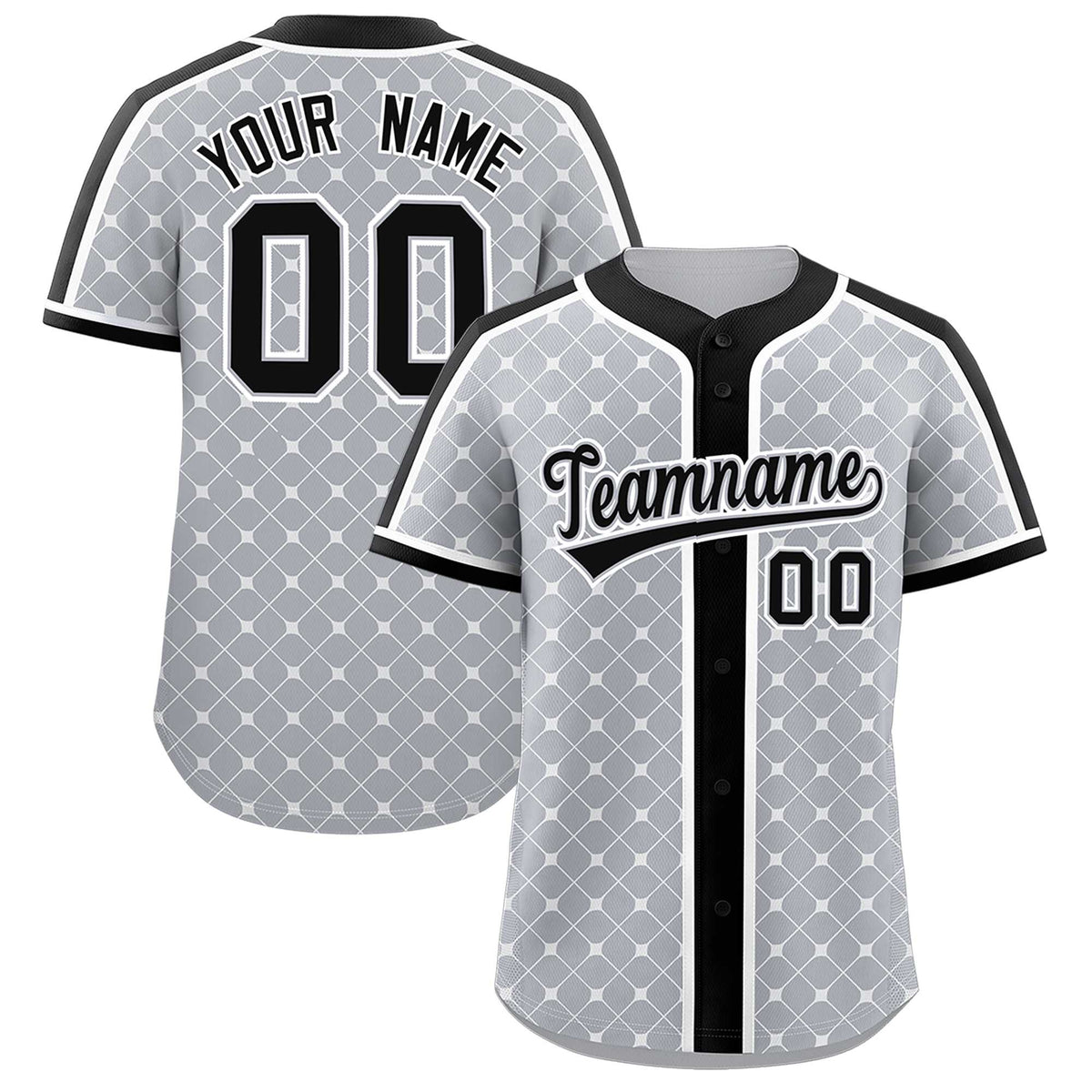 Custom Gray Black-White Personalized Plaid Design Authentic Baseball Jersey