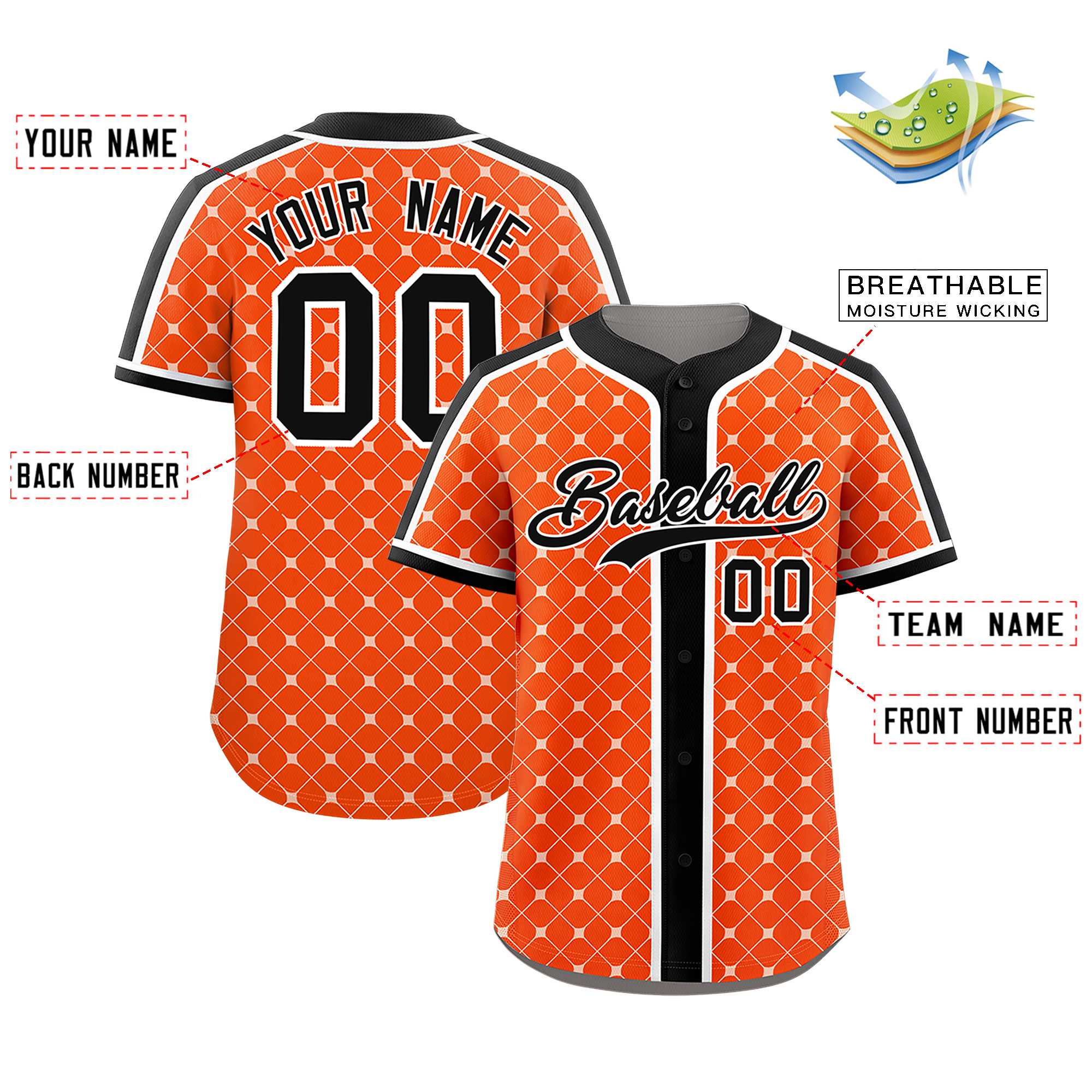 Custom Orange Black-White Personalized Plaid Design Authentic Baseball Jersey