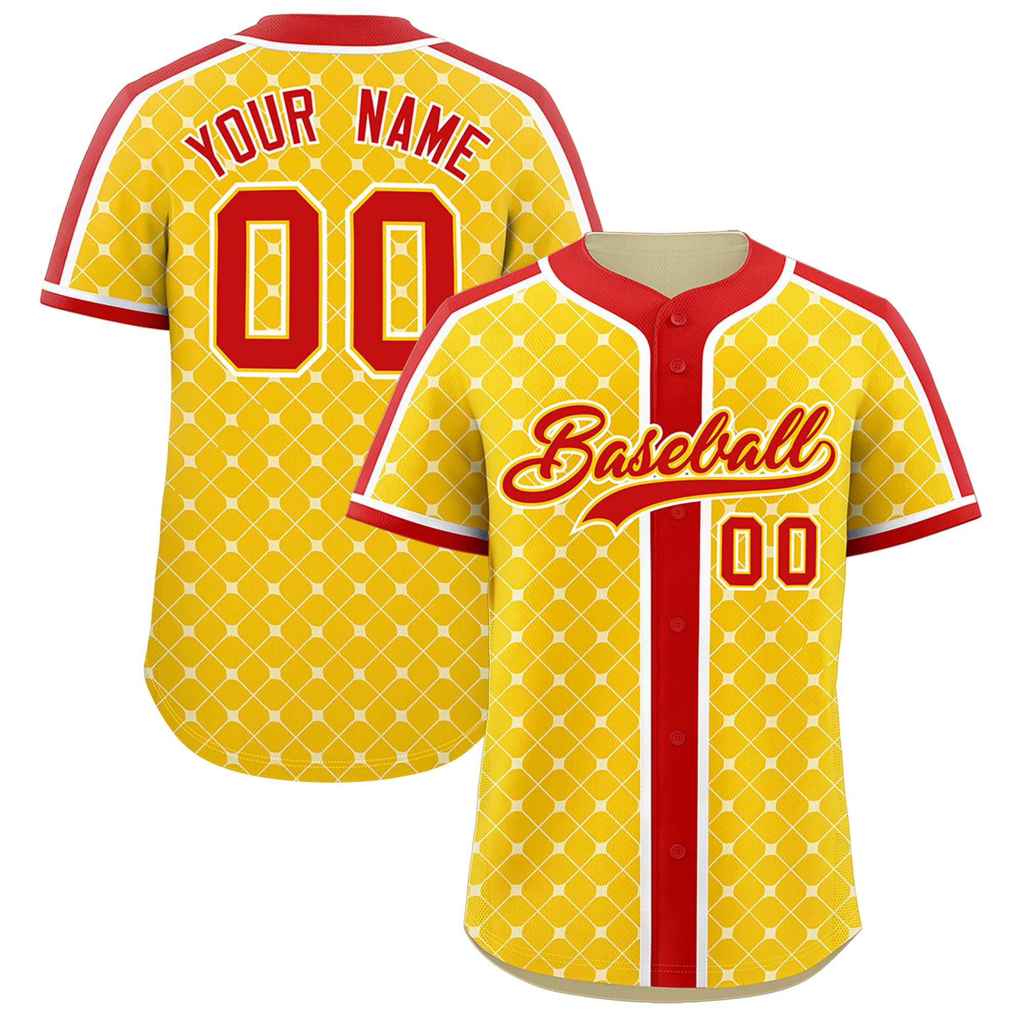 Custom Gold Red-White Personalized Plaid Design Authentic Baseball Jersey