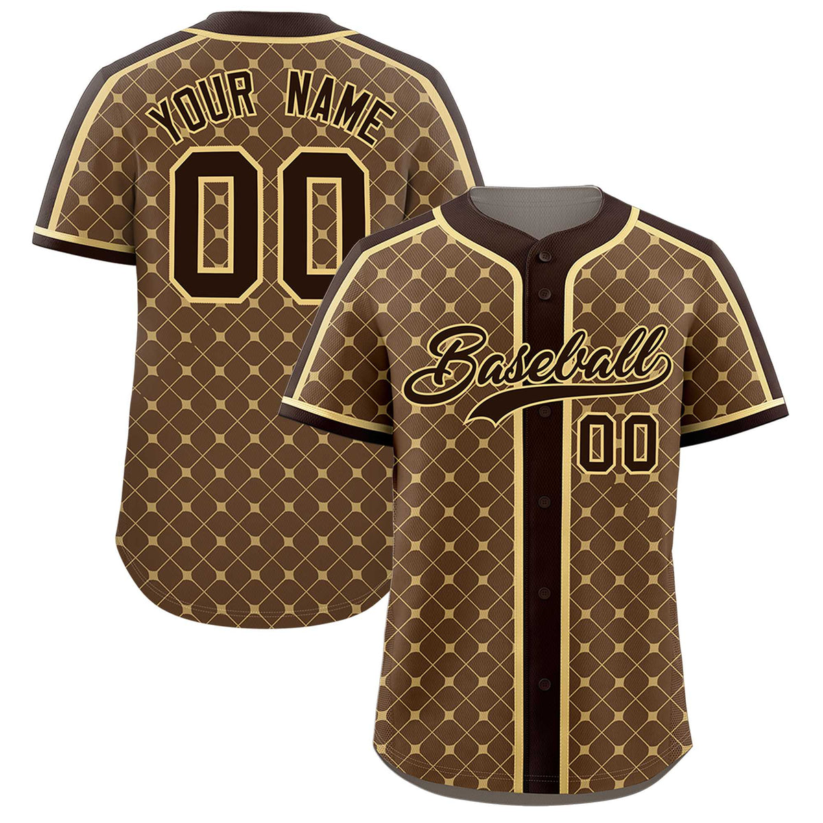 Custom Light Brown Brown-Khaki Personalized Plaid Design Authentic Baseball Jersey