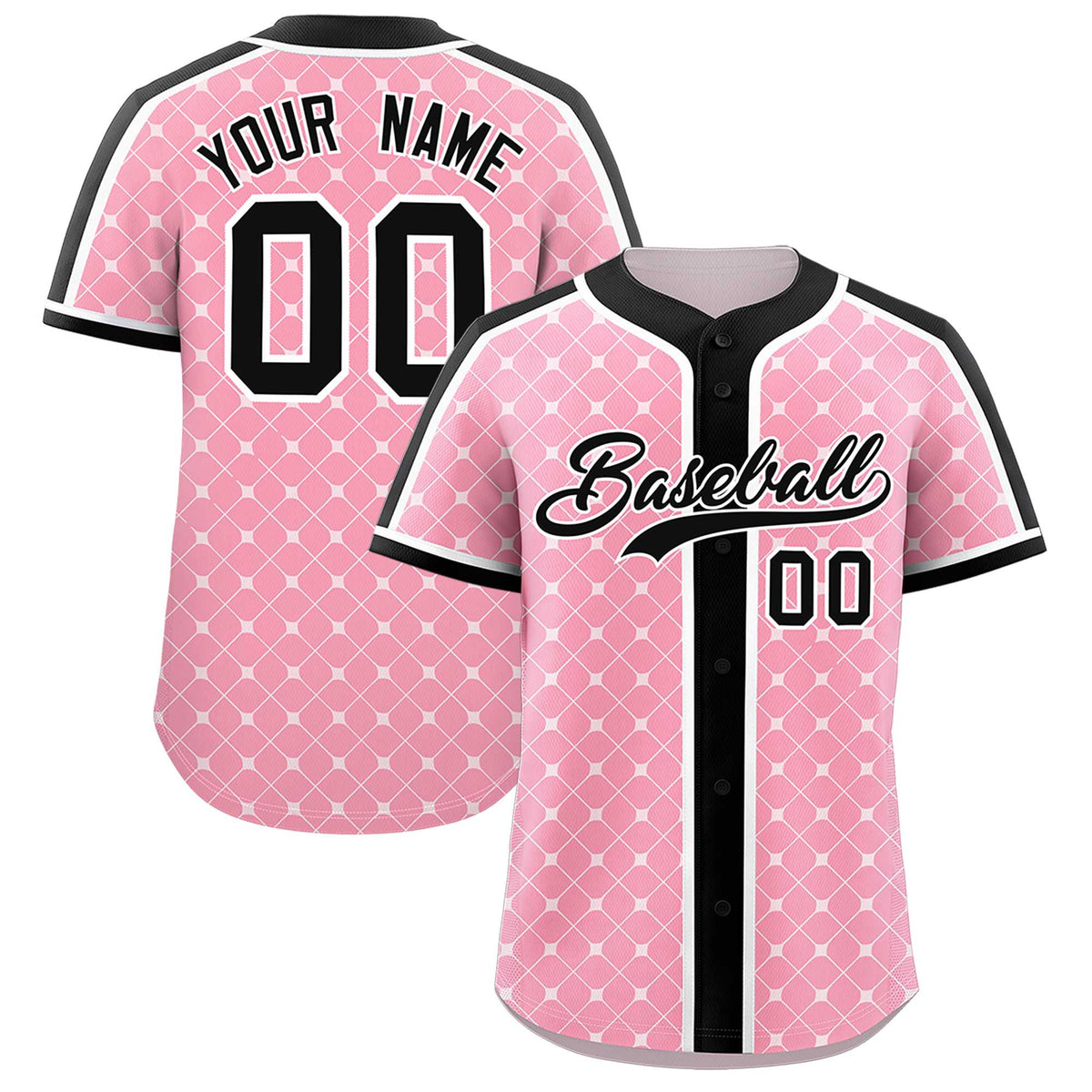 Custom Light Pink Black-White Personalized Plaid Design Authentic Baseball Jersey