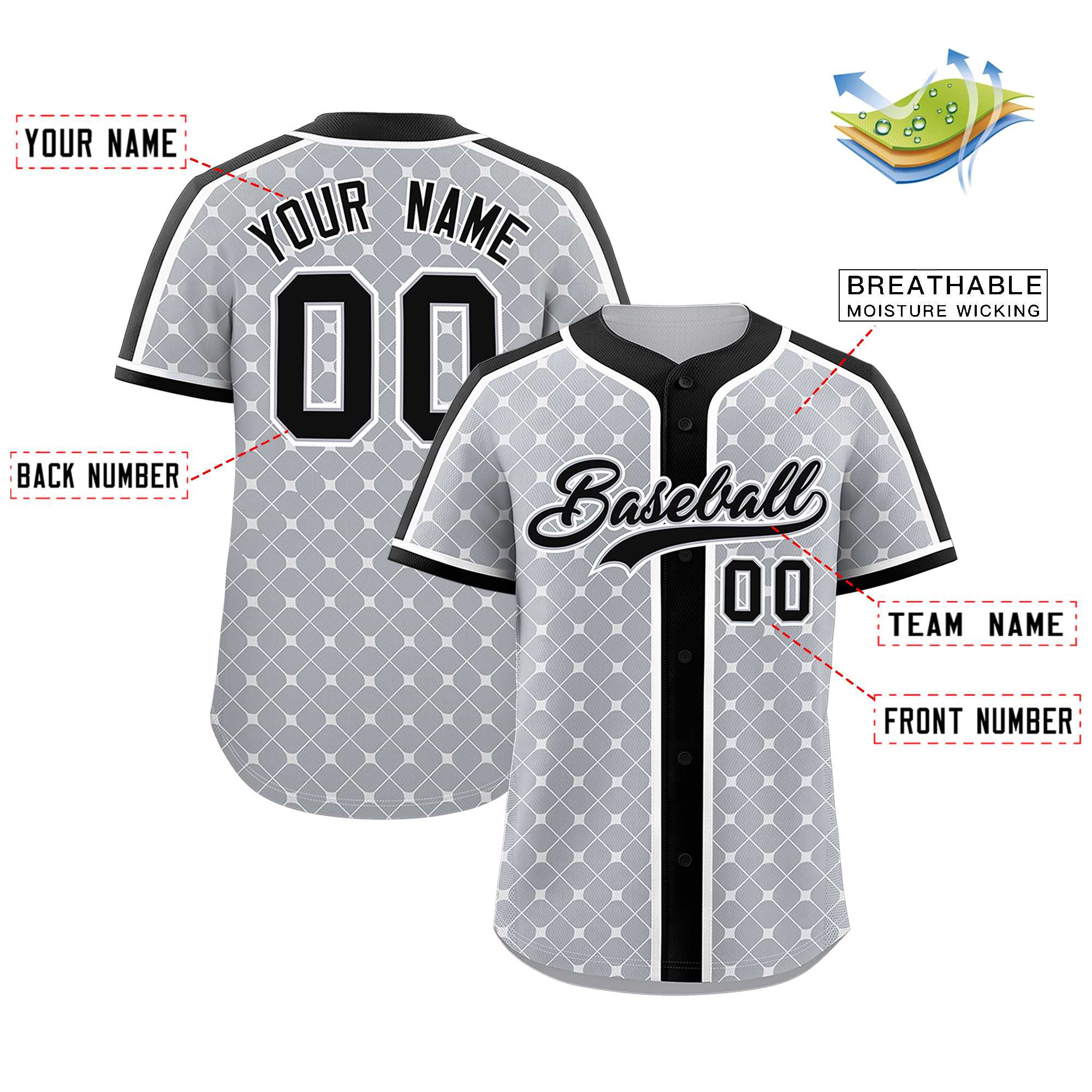Custom Gray Black-White Personalized Plaid Design Authentic Baseball Jersey
