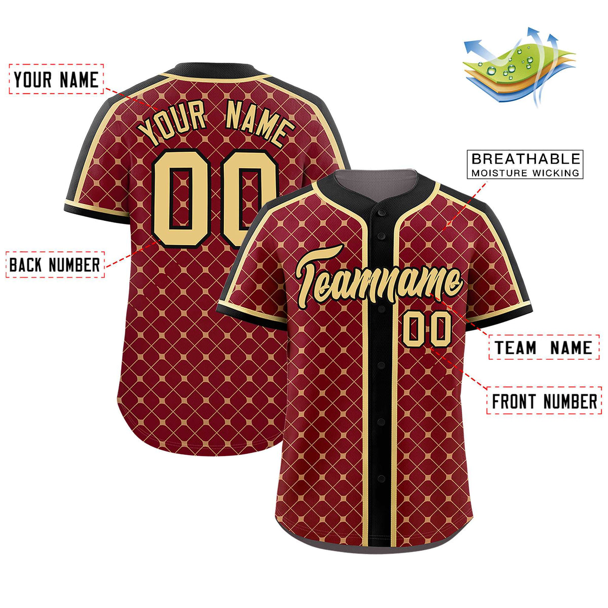 Custom Crimson Black-Khaki Personalized Plaid Design Authentic Baseball Jersey