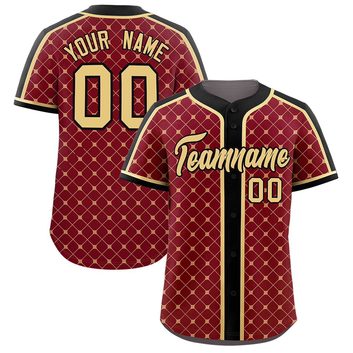 Custom Crimson Black-Khaki Personalized Plaid Design Authentic Baseball Jersey